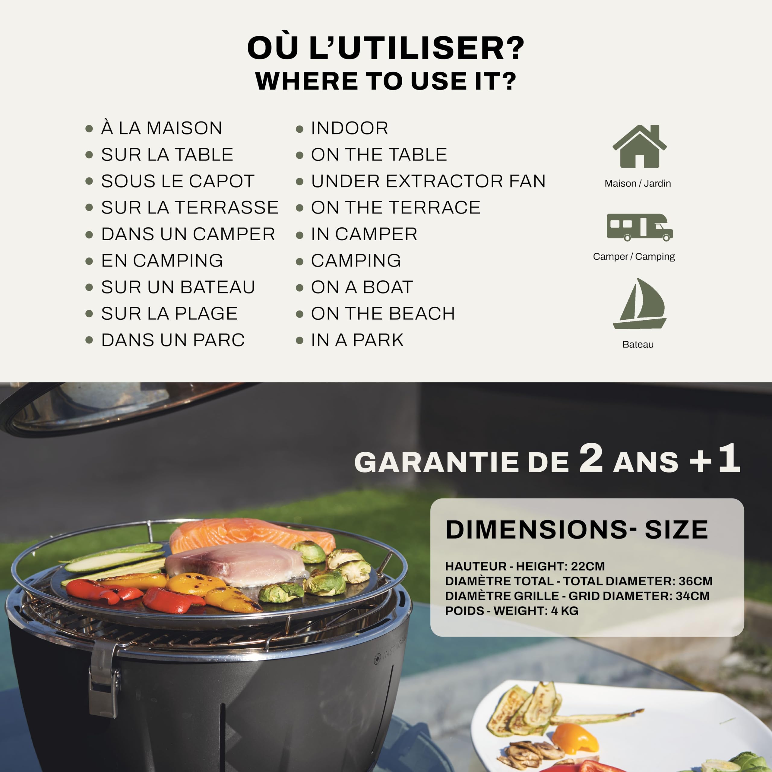 Classe Italy | Barbecue à charbon grille en fonte, couvercle de cuisson four et plaque. Balcon, portable. Batterie rechargeable, charbon et gel pour allumage inclus.