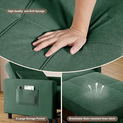 Miniatura 44 de Noelse Sofá cama convertible 2 en 1 multifuncional, respaldo reclinable ajustable con tela de lino moderna para sala de estar, dormitorio, Gris