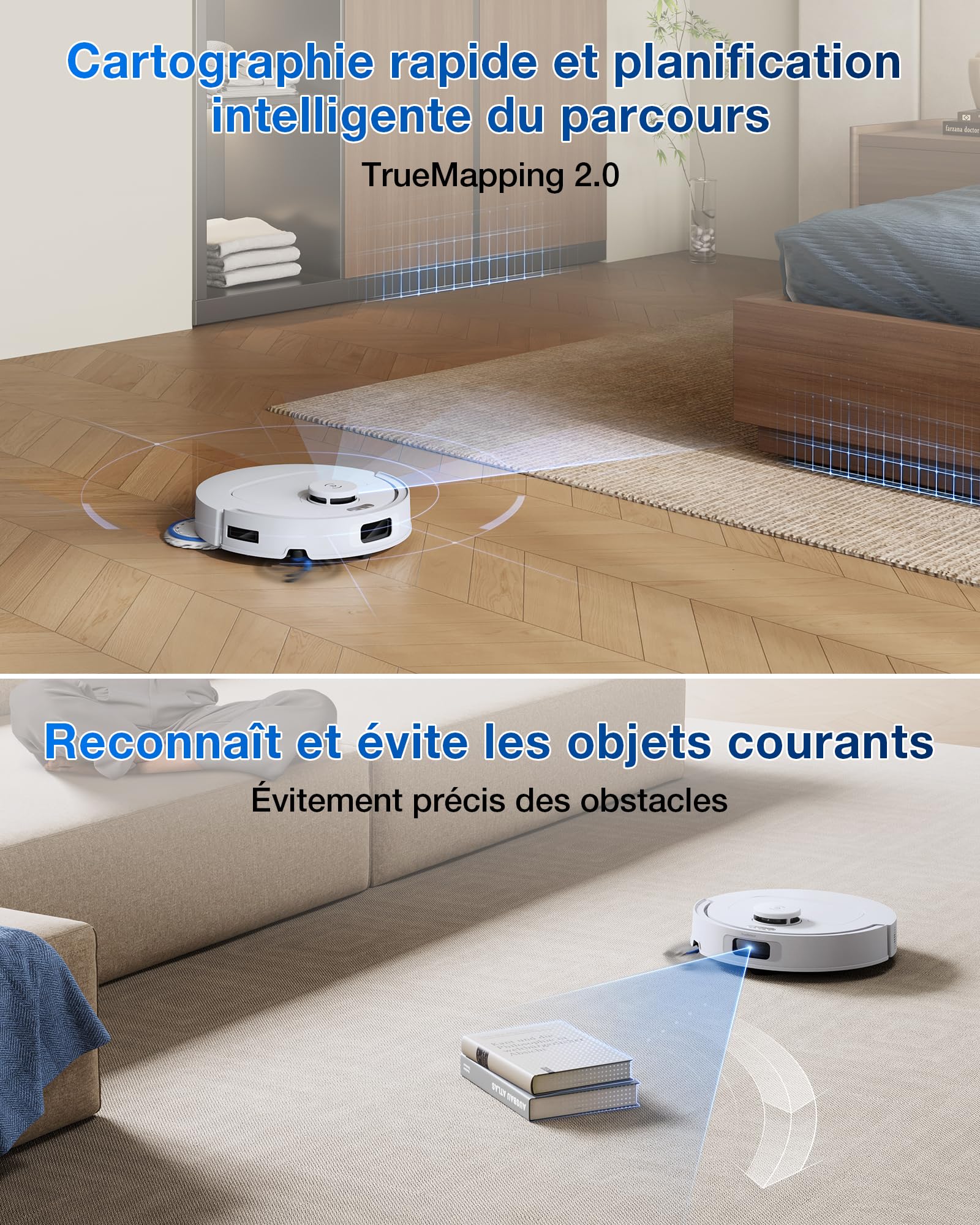 ECOVACS DEEBOT T30C OMNI Robot Aspirateur Laveur avec Station, Aspirateur Robot 20000Pa, Lavage à l'eau chaude 75℃, Serpillière OZMO TURBO 2.0, Brosse ZeroTangle 3.0, Nettoyage humide adaptatif, Blanc