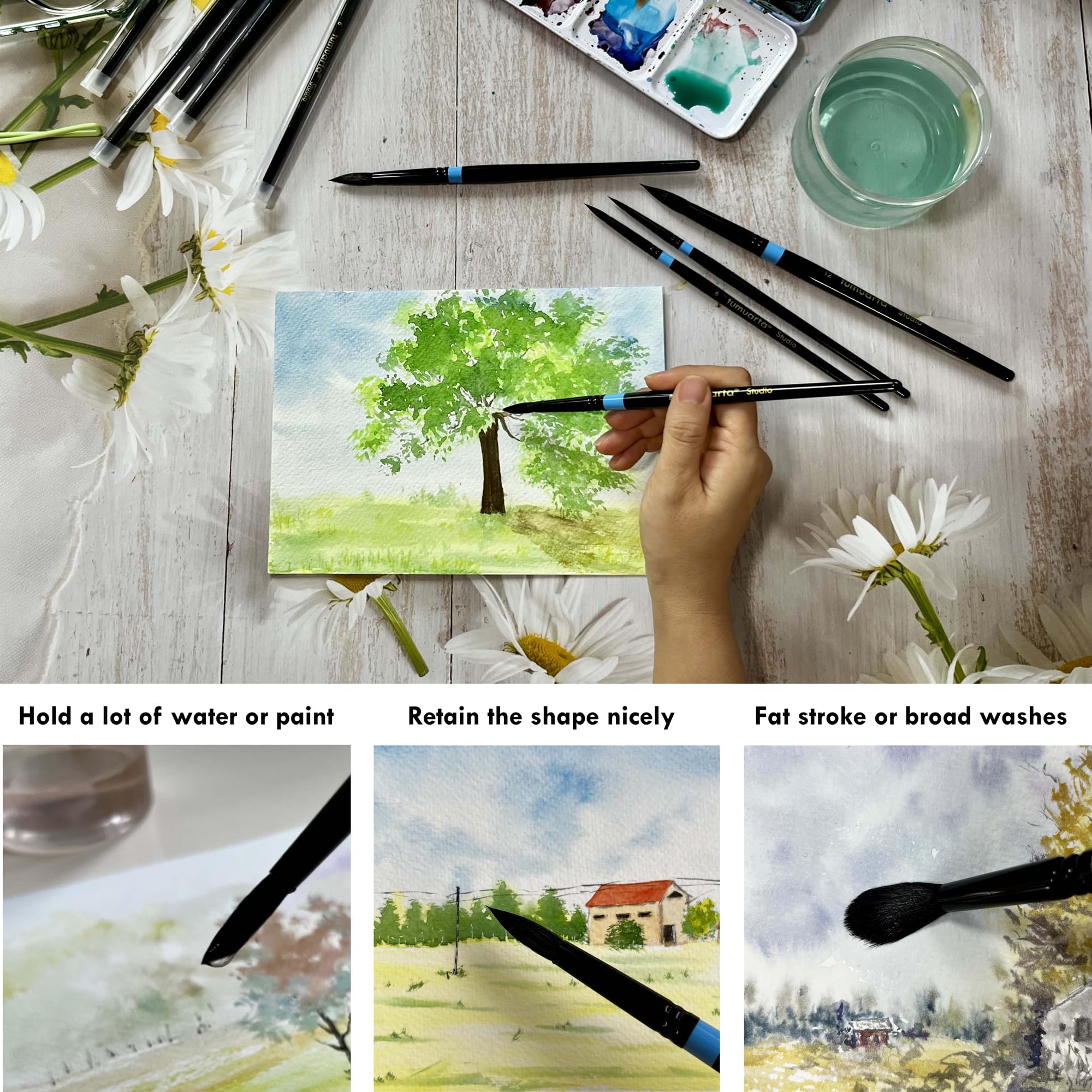 Hello Hobby Synthetic Bristle Watercolor Art Brushes 6 Pack Age Group 3