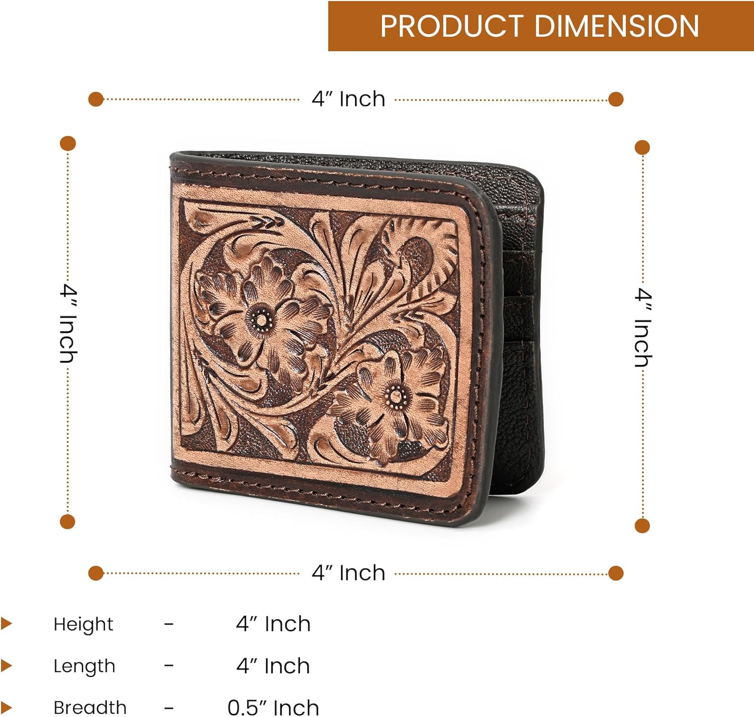 Illy Genuine Full Grain Leather Handtooled Hipster Wallet Floral Bi-Fold, Credit Card - Image 2