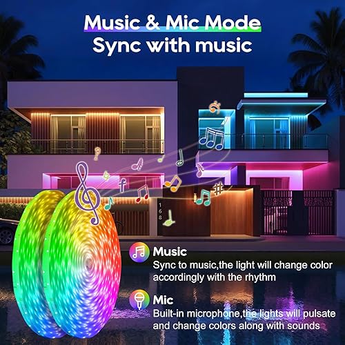 Miniatura 4 de Tira de luces LED de 500 pies, tira de luces LED para exteriores, impermeables, luces permanentes al aire libre para casa, aplicación Bluetooth,