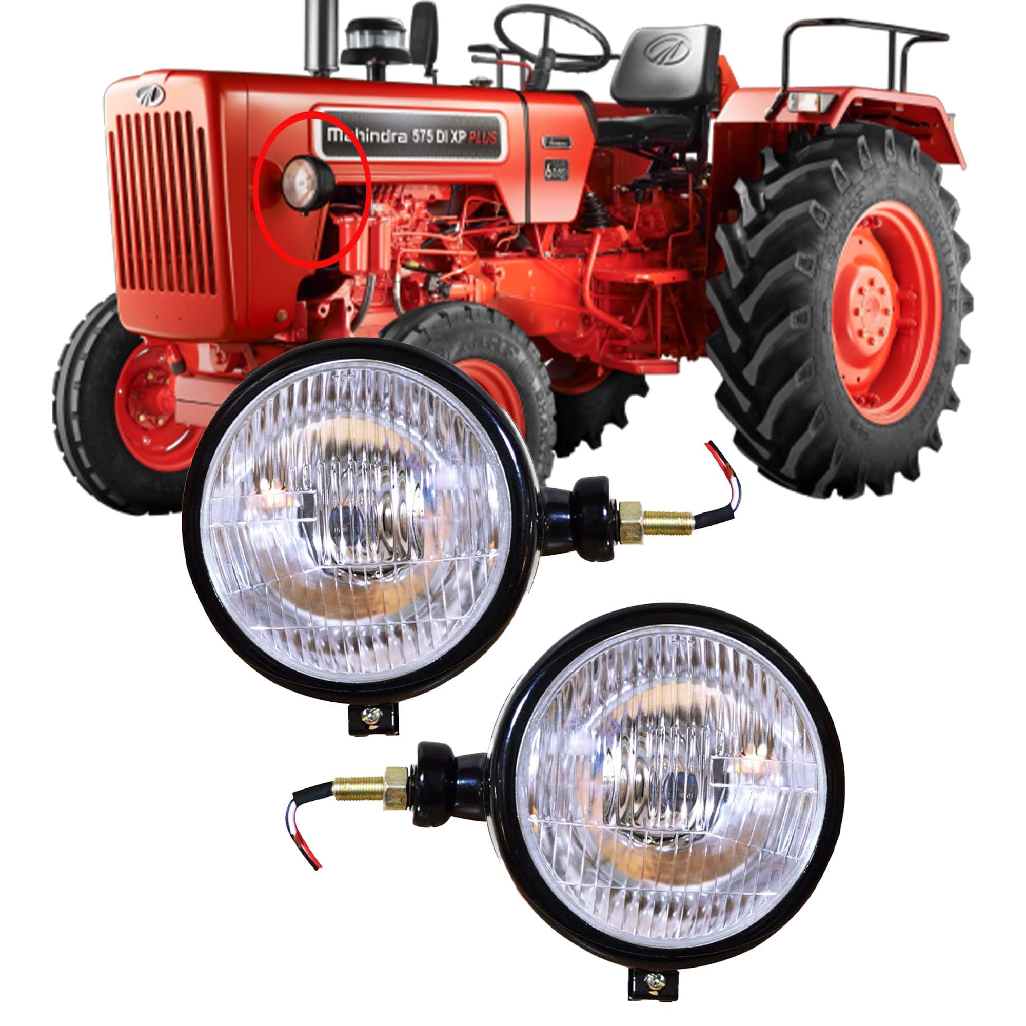 APSMOTIV Black Head Lights Assemblies Head lamp Lights with 12v Bulbs Replacement for Mahindra Tractor Lights 275 575 485 475 Etc Tractor parts