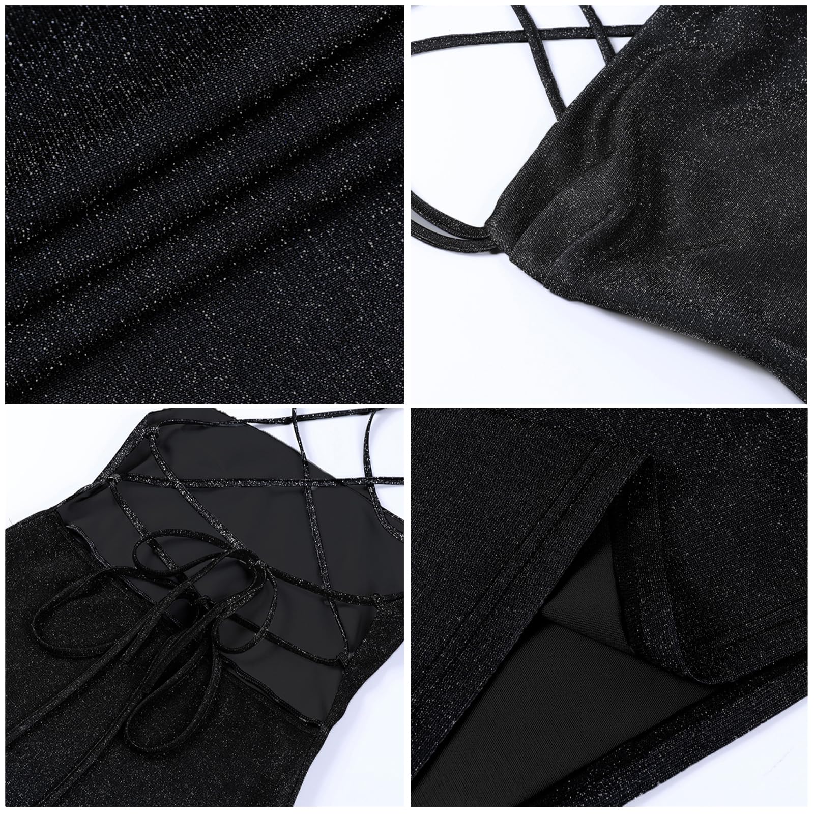 Abito Corto Paillettes Donna Abito Senza Maniche Sexy Estivo Mini Vestito Aderente Spaghetti Strap Abito Senza Schienale Elegante Abito da Sera Cocktail Casual Discoteca Festa