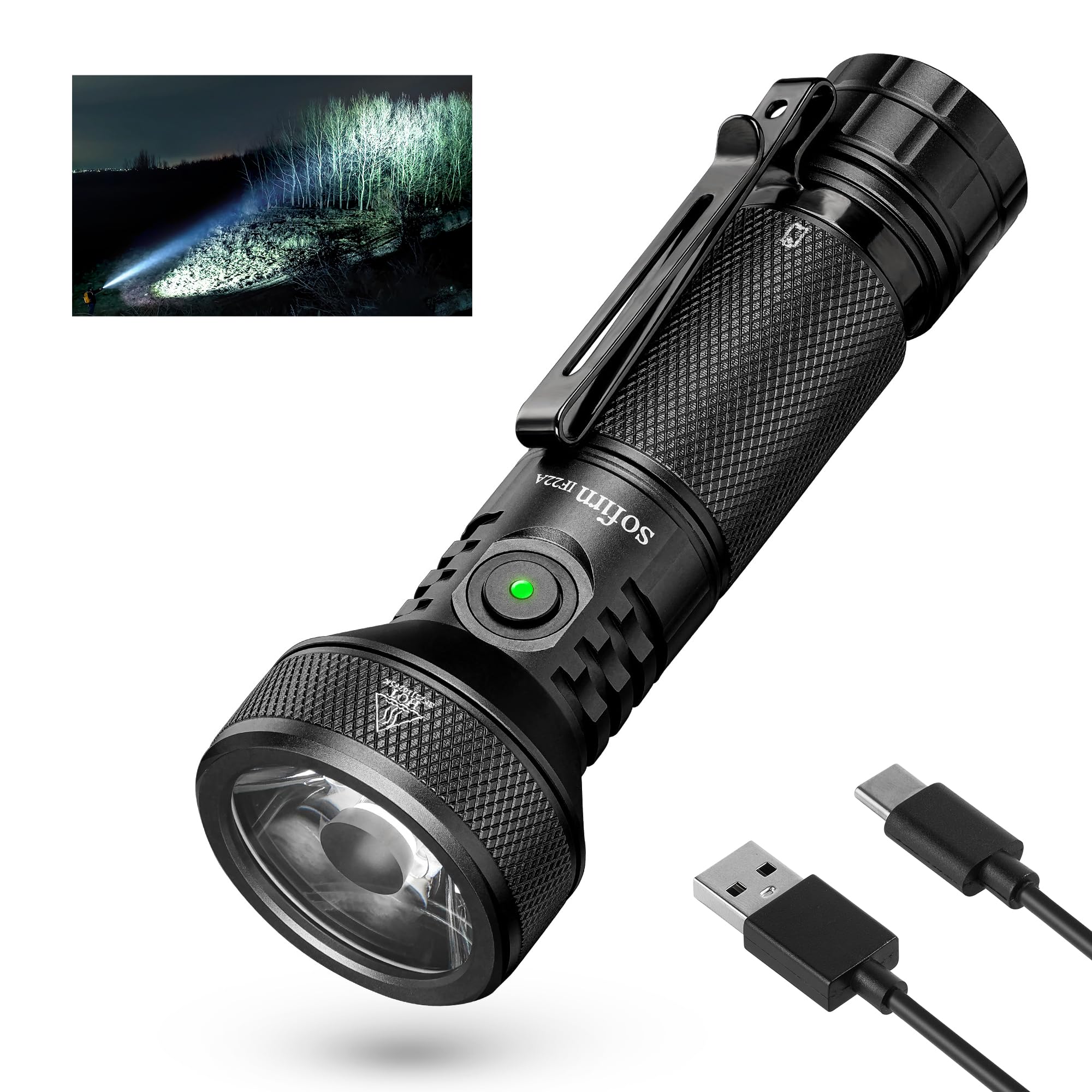 IF22A Torch Rechargeable 697M, 2100 Lumen Powerful Throw EDC Torch with Type-C, 6 Modes, IPX8 Waterproof, Bracelet, Bidirectional Clip, LED Flashlight for Fishing Hiking Emergency