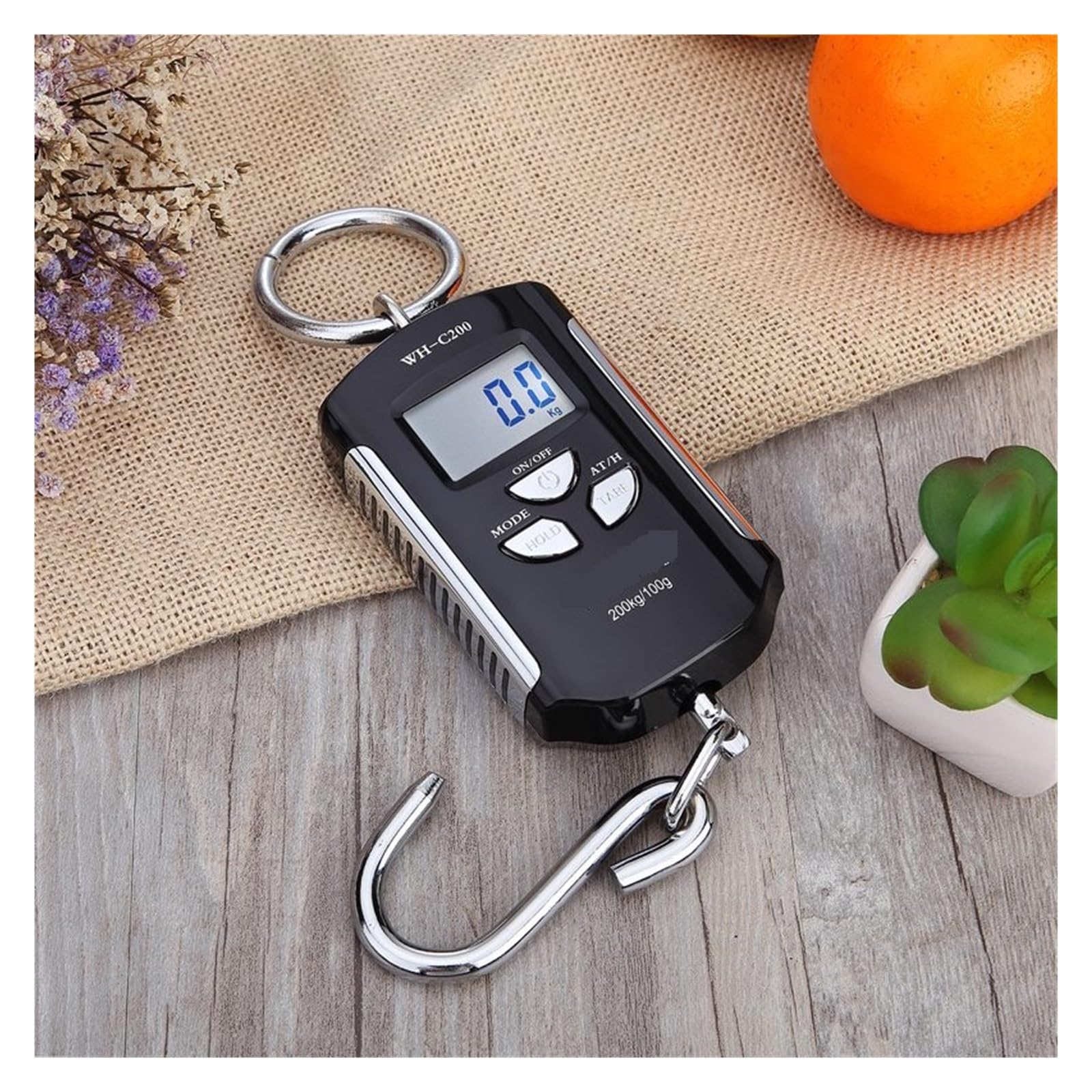 Báscula De Grúa Portátil, Balanza Gancho Acero Inoxidable Digital Electrónica Alta Resistencia, 200kg, 100g, Pesaje Colgante Con Bucle LCD Carga Pesada(Silver)