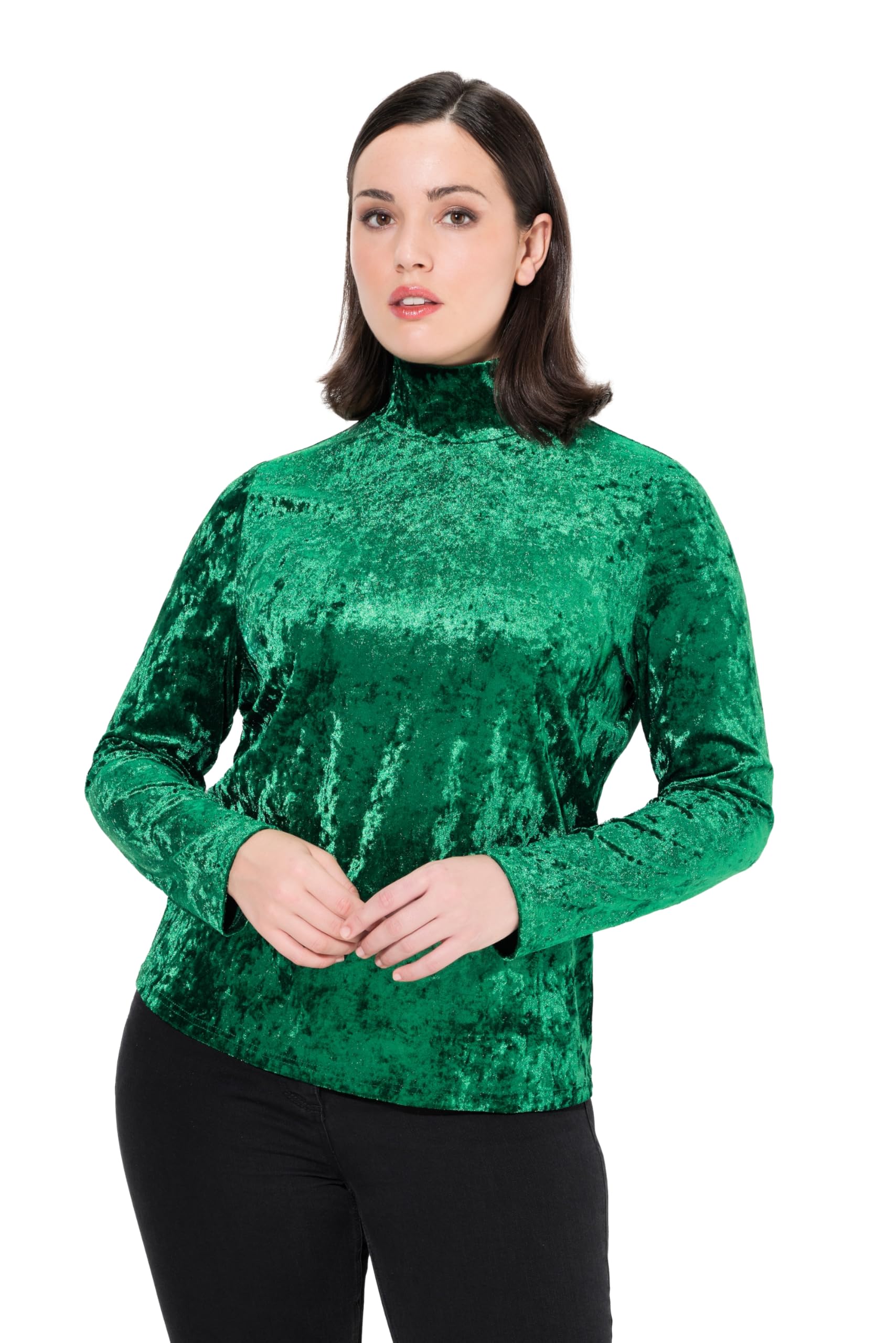 Ulla Popken Damen große Größen Übergrößen Plus Size Samtshirt, Stehkragen, Slim, Langarm 835506