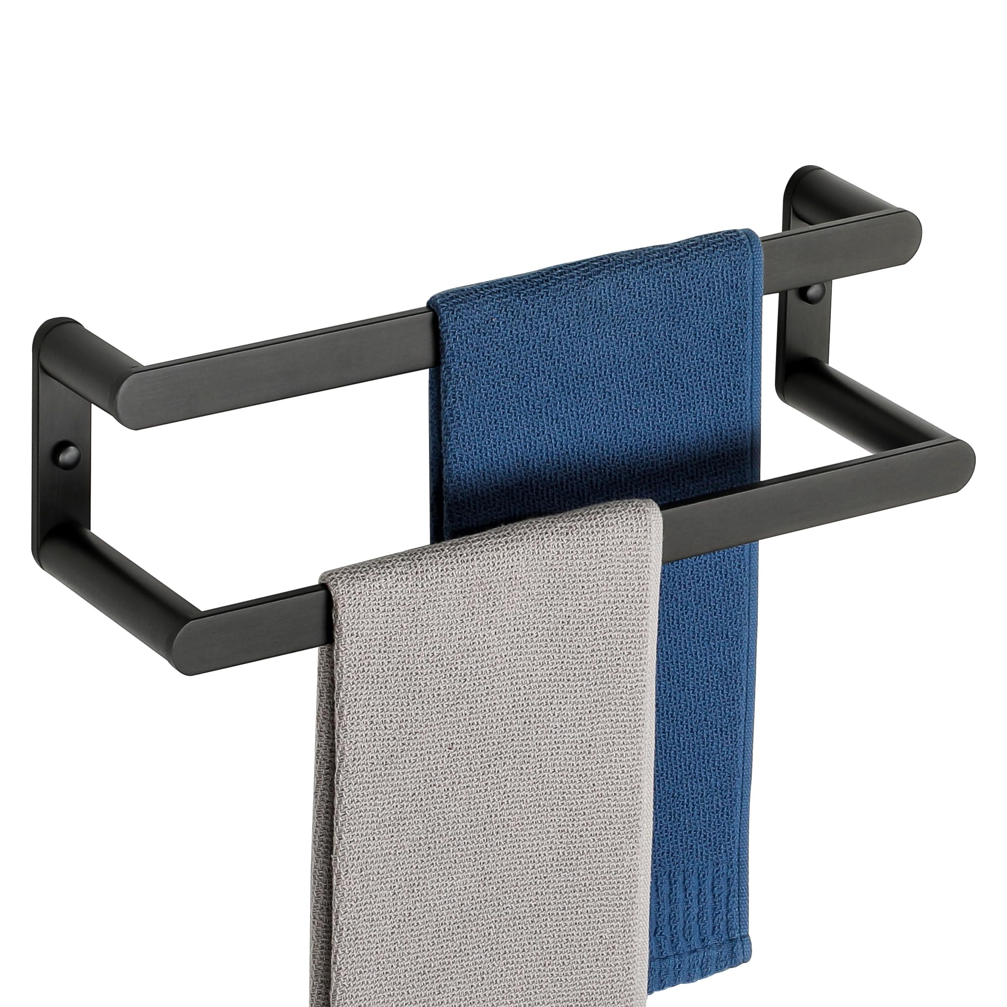 SAYAYO Black Towel Rail Wall Mounted Double Hand Towel Holder, 2-Tier Large Bath Towel Rack Heavy Duty for Bathroom Kitchen 42CM