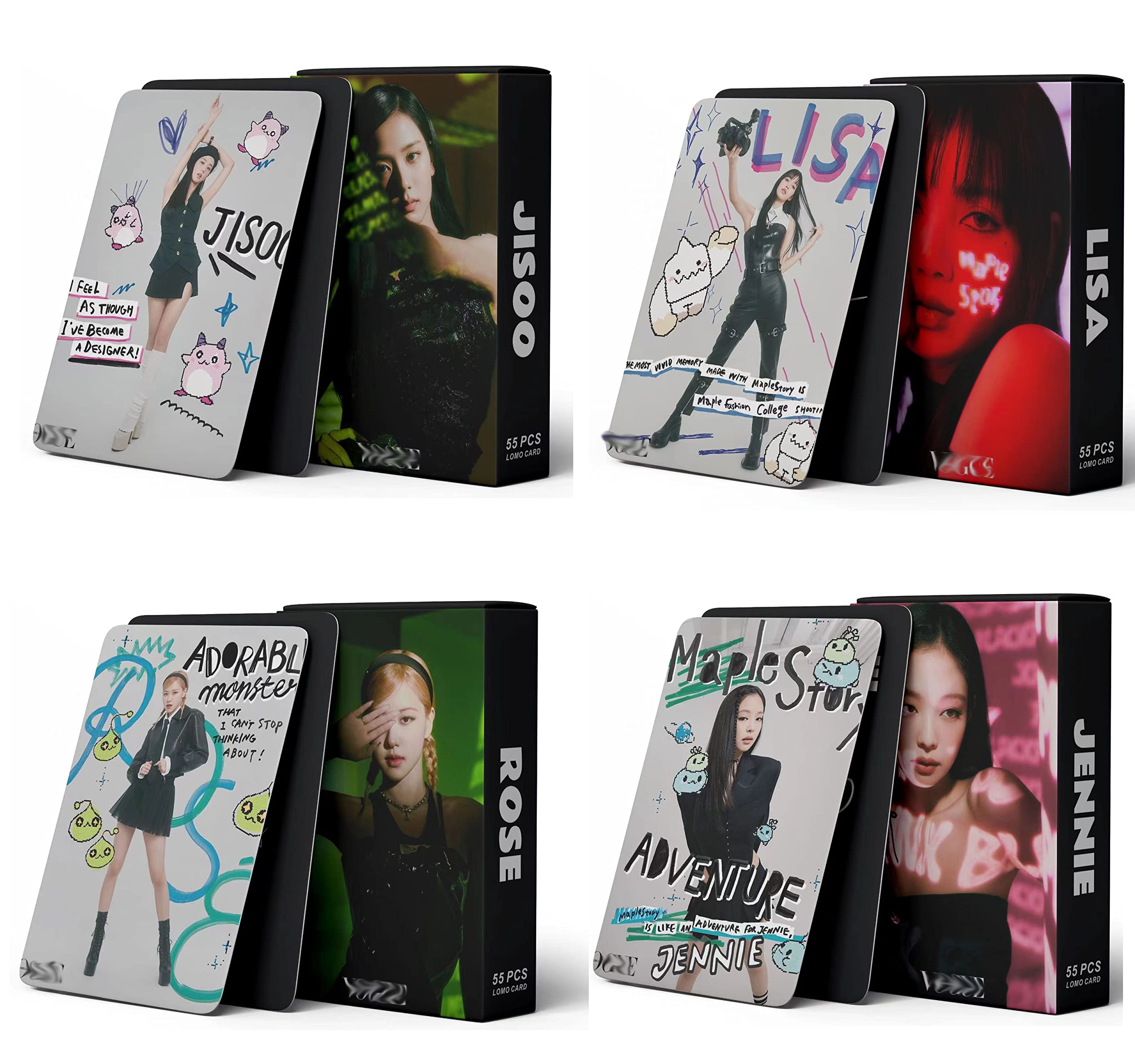 Géneric 4Pack/220Pcs 2023 New Version Jennie Lisa Rose Jisoo Solo LOMO Cards Set Photocard Picture Card Set Fans Gift Merchandise for Blink Girls and Boys