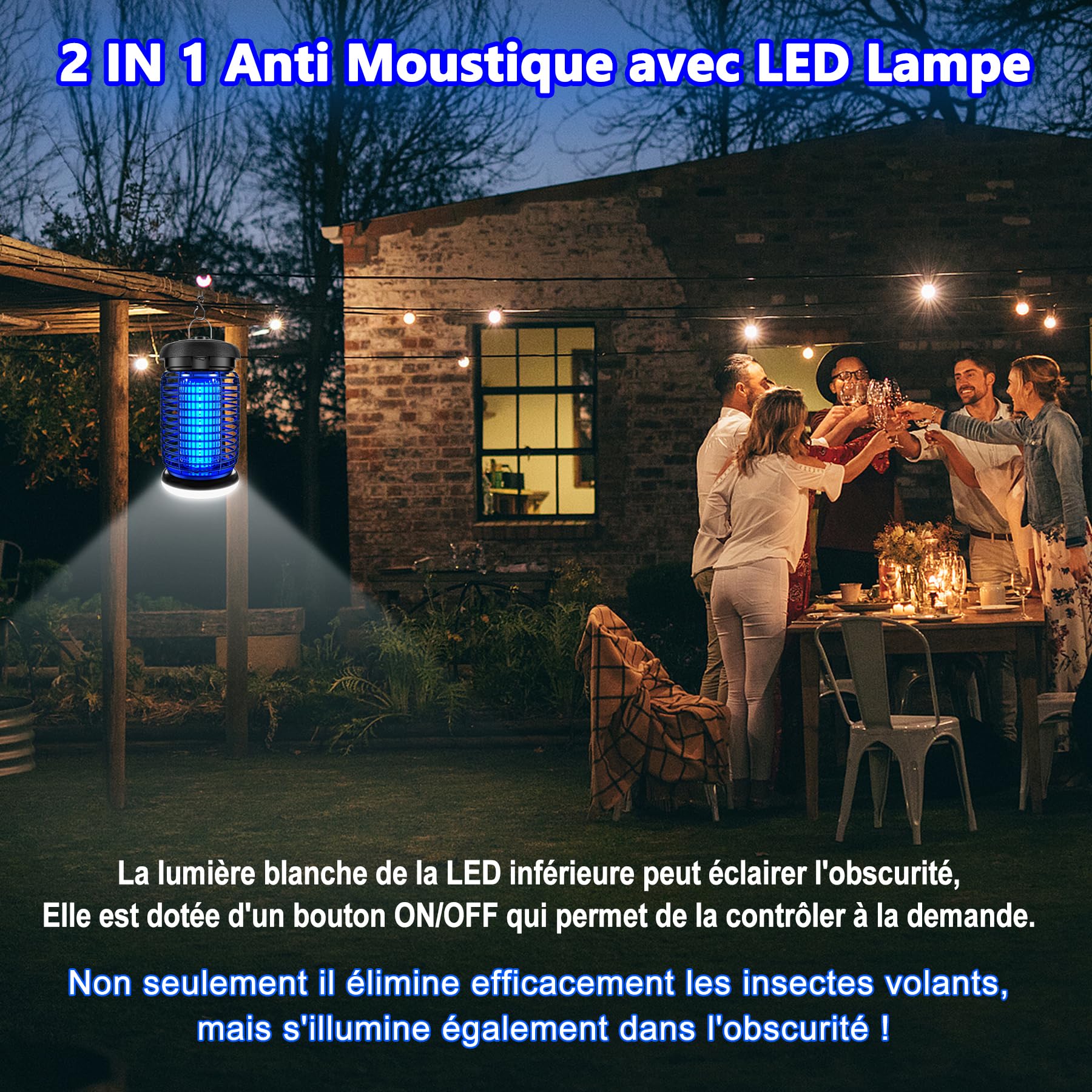 Seenlast Lampe Anti Moustique 15W 4200V UV Tueur d'Insectes Électrique Étanche 140m² Intérieur Extérieur