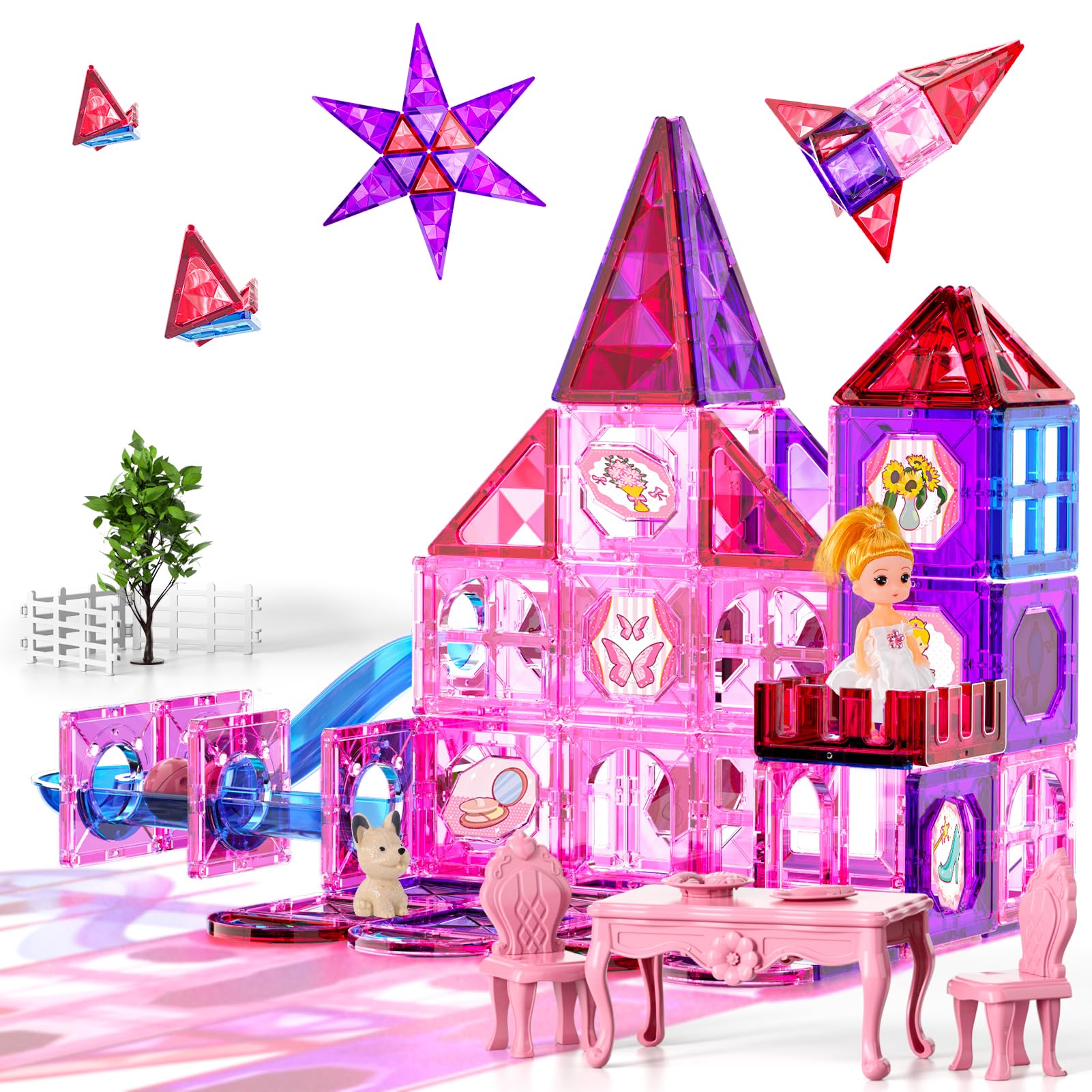 BLmukce 111PCS Magnetic Building Tile Blocks Set, STEM Educational 3D Construction Toys for Kids 3-10 Year Old, Montessori Sensory Learning Activities Gift for Toddlers Boys Girls