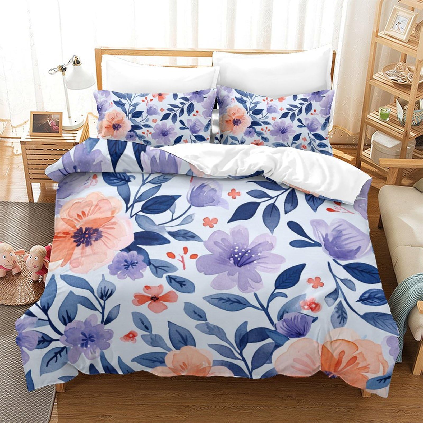 Housse de couette imprimée 3D florale douce avec taies lit 220x240 cm