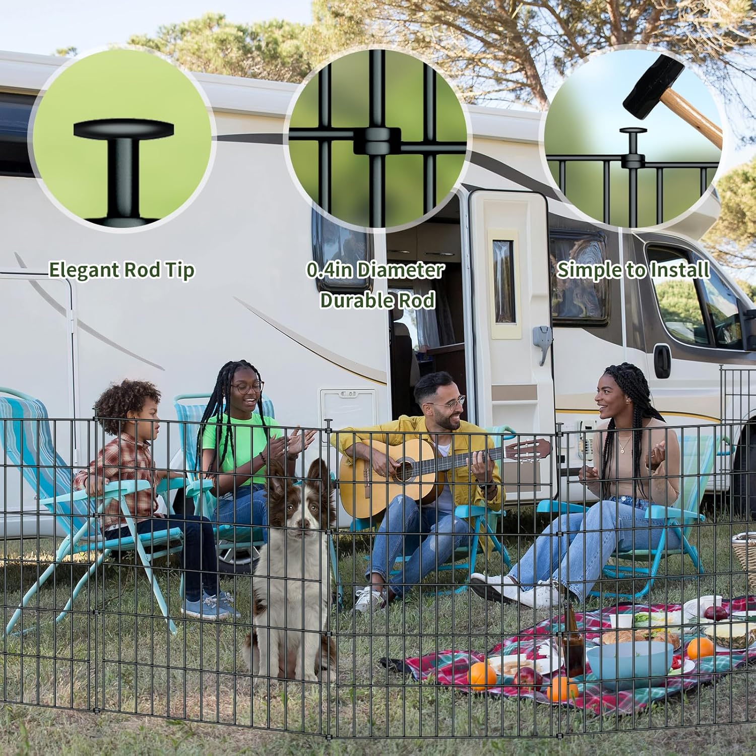 10 Panels Garden Fence Dog Fence Outdoor for Yard,32in H x 23.6ft L Rustproof Metal Fencing with Ground Stakes|No Dig Temporary Animal Proof Containment for Pets/Rabbits|Durable Patio Security Panels