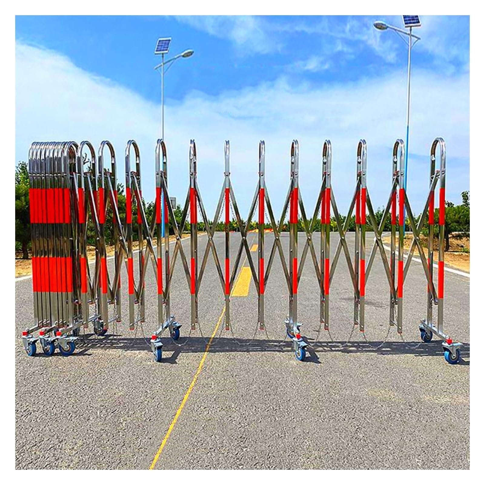 Industrial Expandable Barricade Retractable Driveway Gate Stainless Steel Folding Security Gate for Traffic(3.6x23ft(1.1x7m))