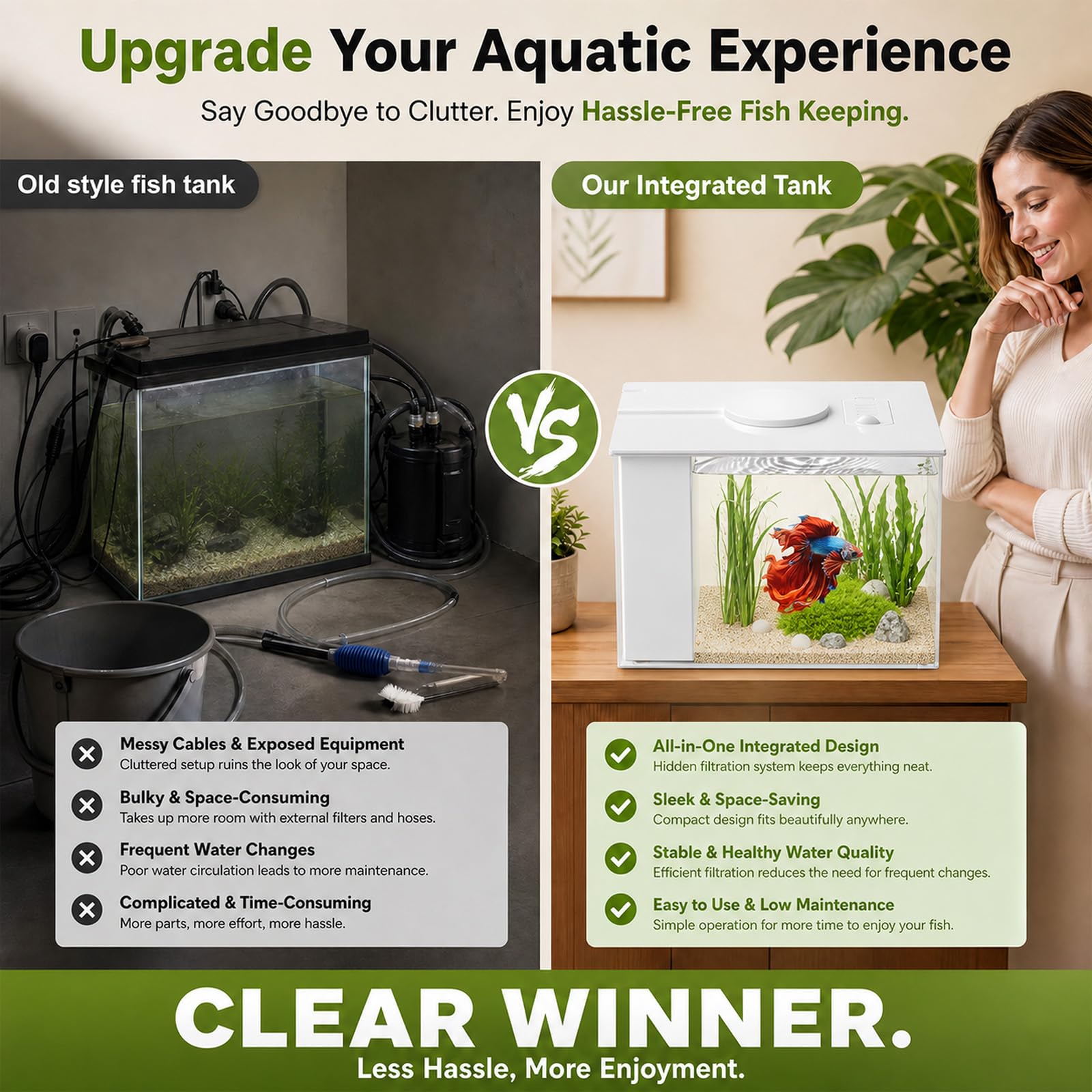 Kit complet d'aquarium de 3,7 l, petit aquarium de table, nano aquarium autonettoyant avec lumières LED et système de filtration, idéal pour les petits poissons, crevettes et plantes (blanc)