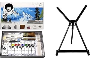 Bob Ross Master Artist Oil Paint Set Bundle with Aluminum Table Easel