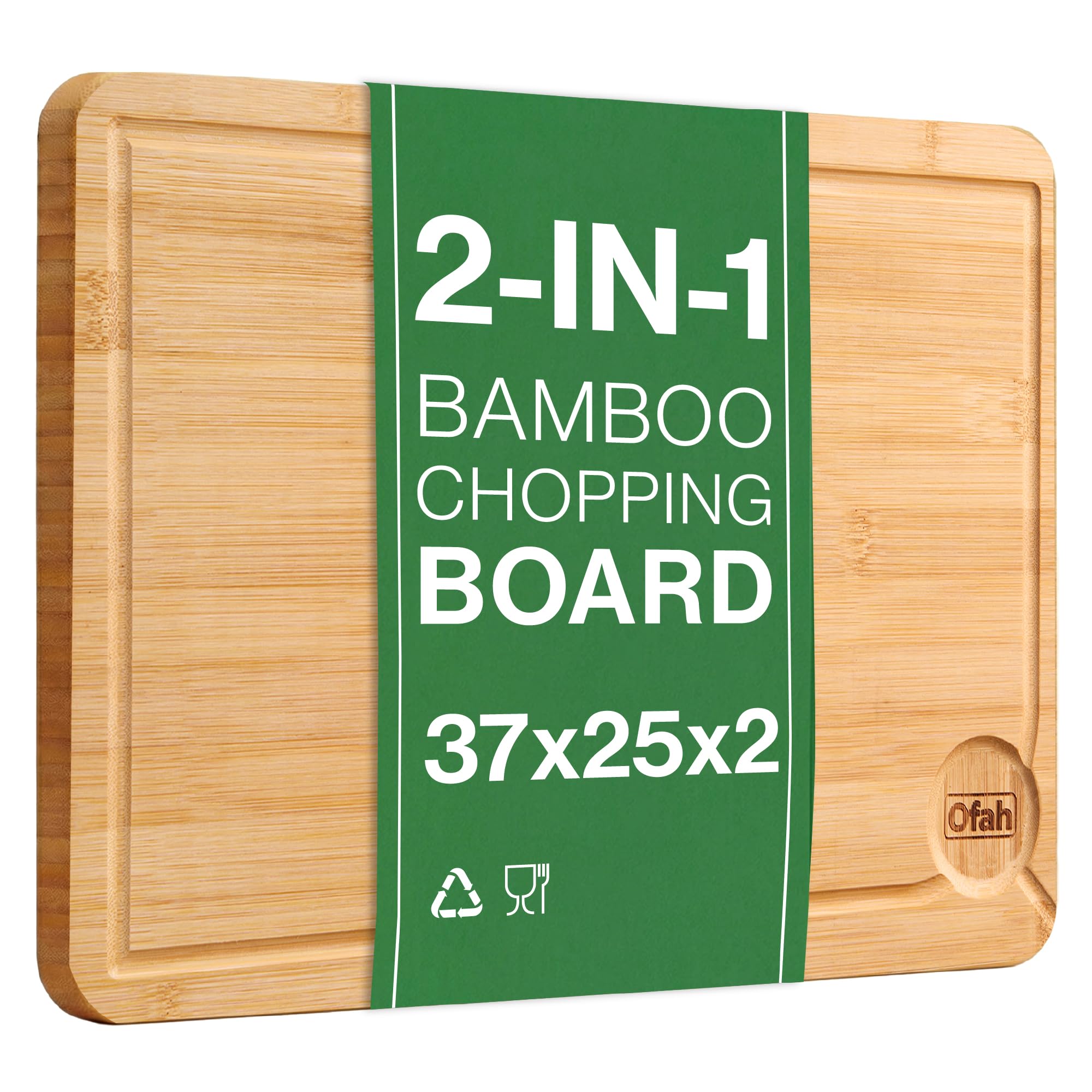 Bamboo Wooden Chopping Board Large 37 x 25 x 2cm Bamboo Cutting Board for Carving Meat or Vegetables Chopping Boards for Kitchens Pre Oiled Serving Board