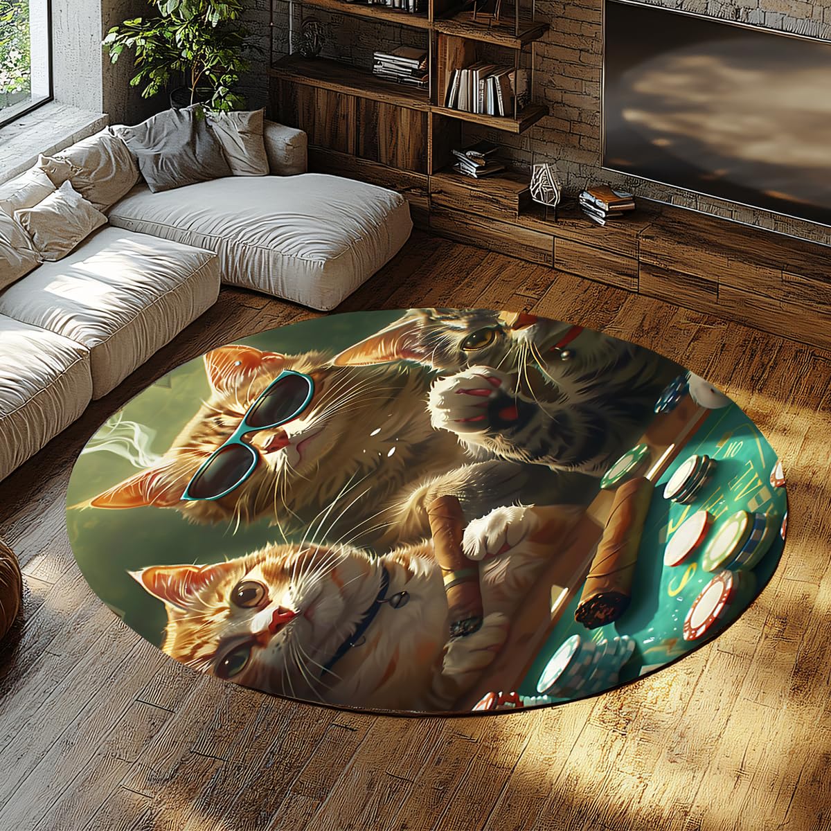 Tapis rond chat 200cm tapis de salon doux cercle anti-dérapant
