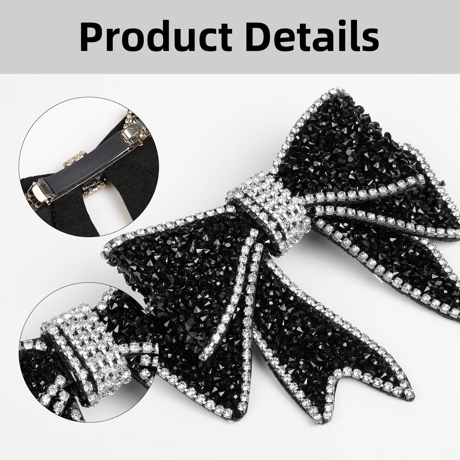Elegant Black Hair Bow with Rhinestones black-crystal-bow-hair-clip-  main image 3