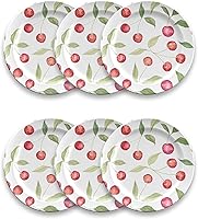 Vista 1 de Abode Homewares Berries & Cherries - Plato para ensalada y postre, 8.5 pulgadas, melamina pura, interior/exterior, rojo y blanco, juego de 6