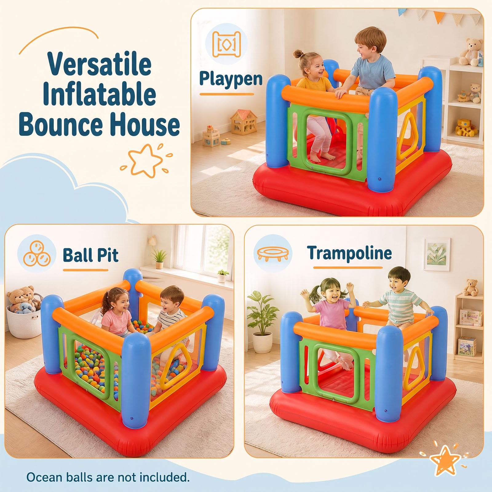GOPLUS 3 en 1 Castillo Inflable (Azul)