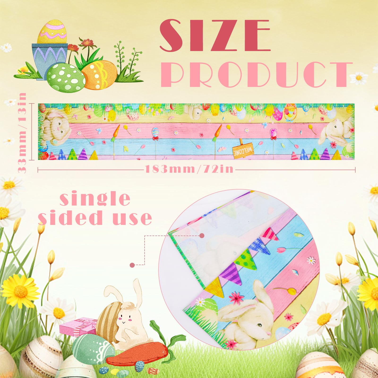 Chemin De Table Pâques Bigqin 183x33cm - 4 Sets De Table - Lin Lavable - Décoration Fête