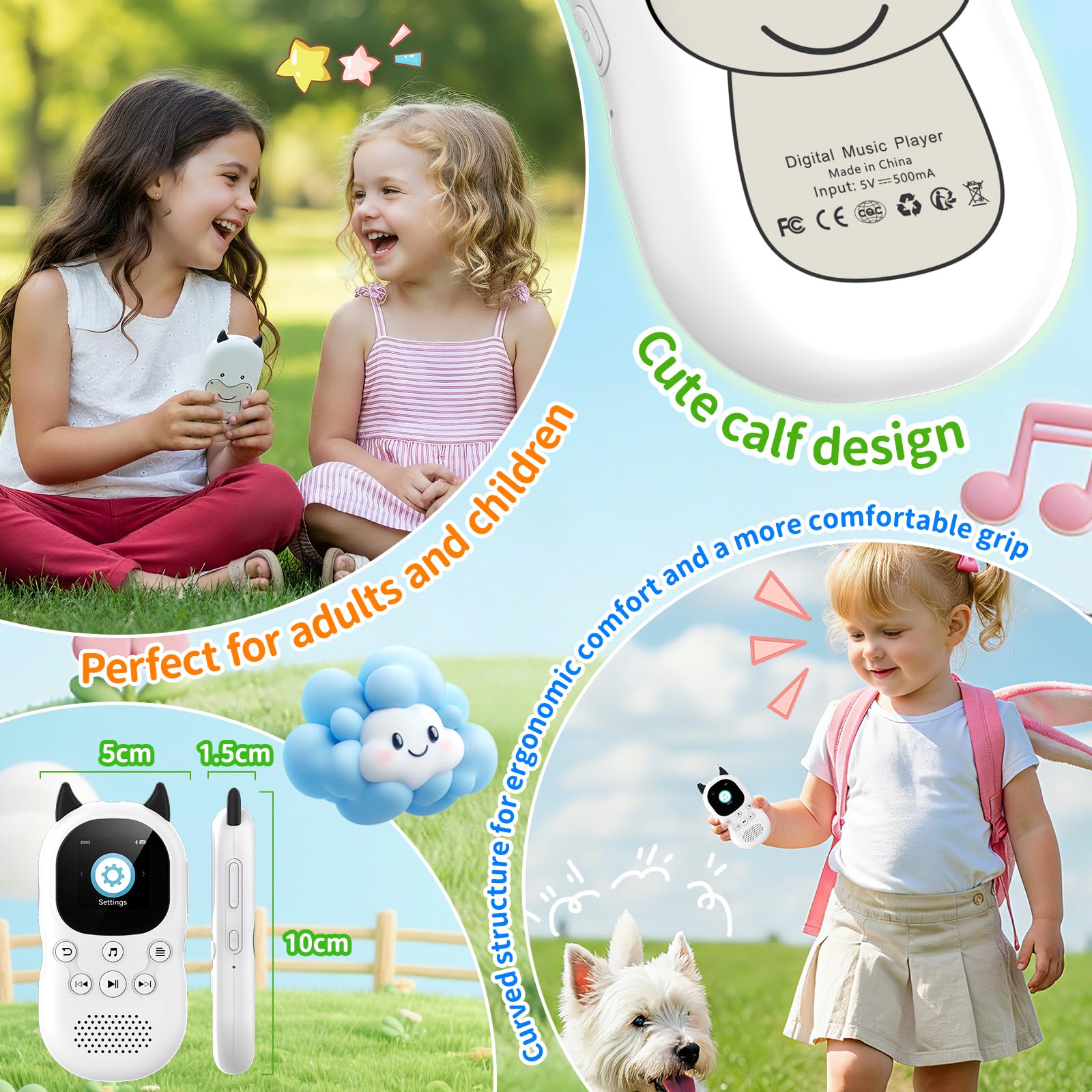 64Go Lecteur MP3 Bluetooth 5.3 pour Enfants,Lecteurs MP3 avec Haut-parleurs, Radio FM, réveil, Batterie 750 mAh, Cordon Gratuit,Jouez de la Musique en Un Seul clic，Carte TF Extensible de 128 Go
