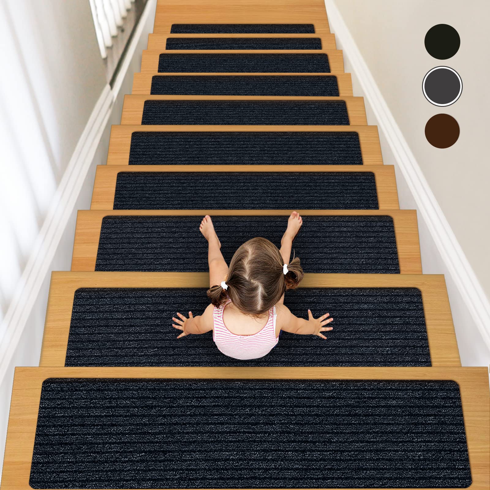 Lacut Non-Slip Stair Treads, 7.8" X 30" (7-Pack) Stair Runner Indoor Outdoor Mat, Grey Slip Resistant Stair Tread Mats Step Covers Pads for Elders,