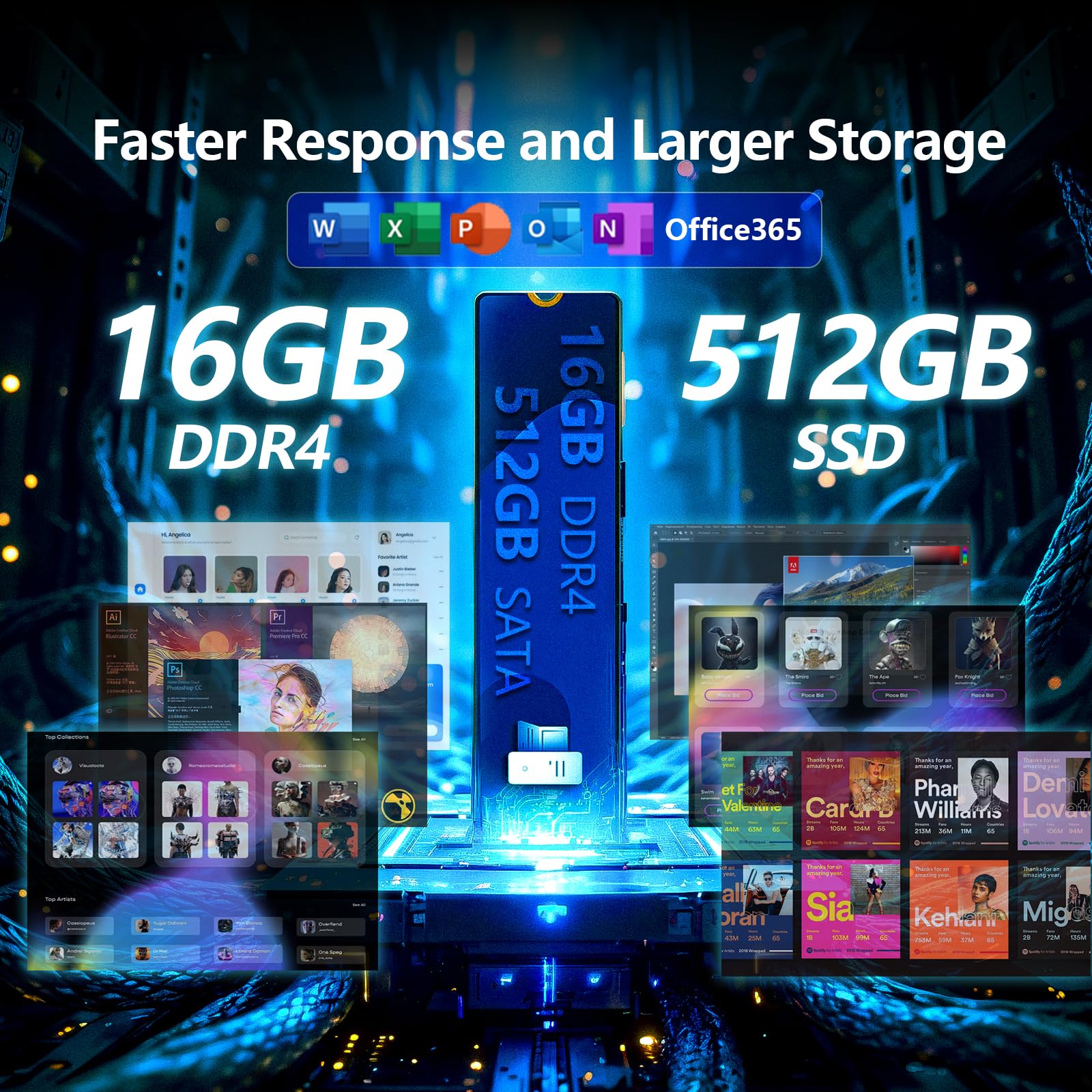 Win11 Notebook, 15.6 Pollici PC Portatile 16GB RAM DDR4 512GB SSD, 180° Flip FHD 1080P Laptop Office 365, Celeron N95 CPU, Webcam/BT4.2/USB3.0, Tastiera Retroilluminata/Sblocco Impronta Digitale