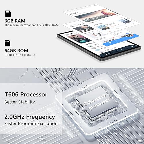 Miniatura 4 de Tablet Android 13, tableta de 10.1 pulgadas, tableta con teclado, mouse, 10GB+64GB 1TB Expand, 8000mAh, procesador Octa-Core, cámara dual 5MP+8MP,
