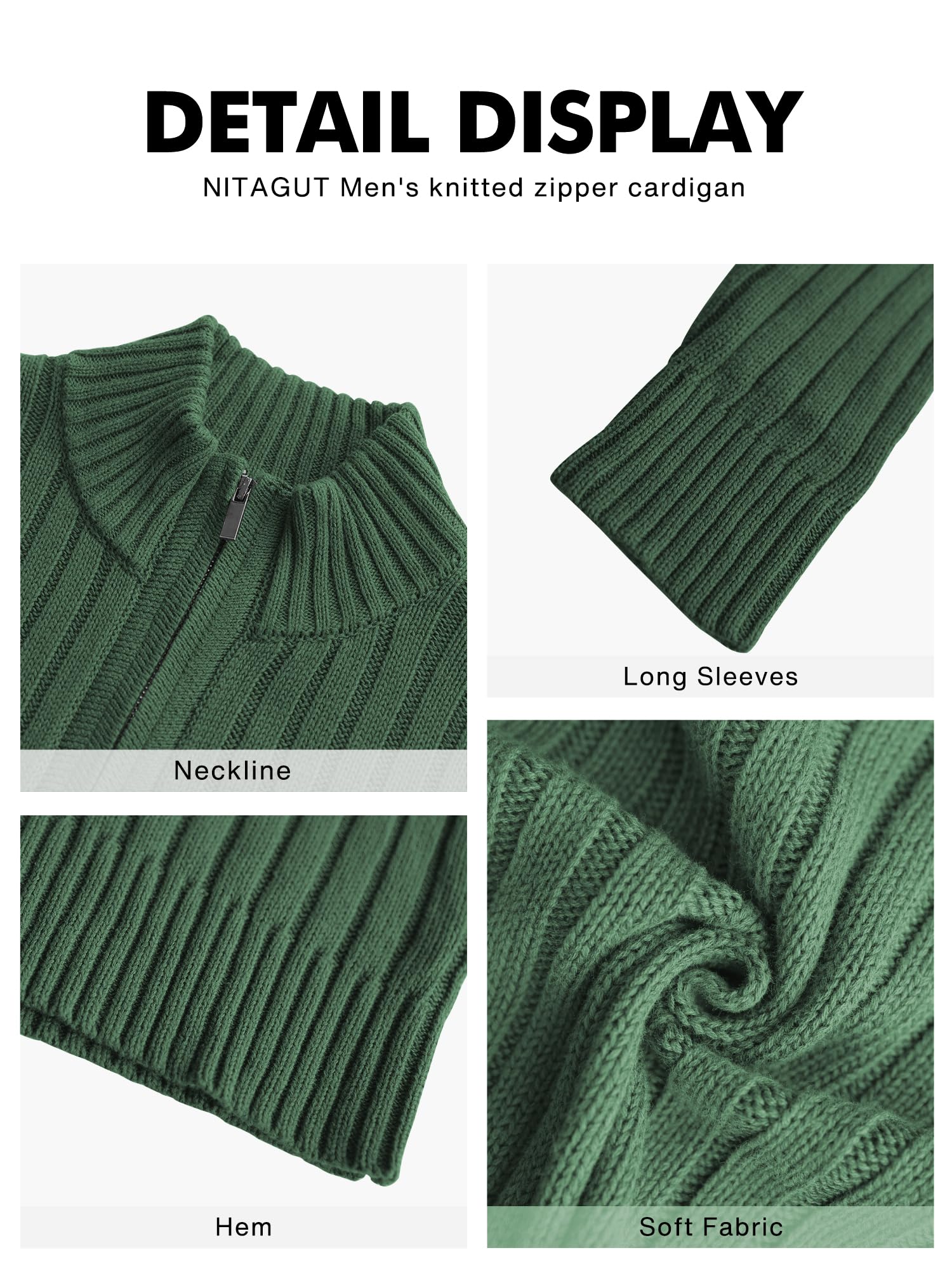 NITAGUT Herren Strickjacke Full Zip Stehkragen Langarm Baumwolle Casual Slim Fit Winter Pullover für Männer