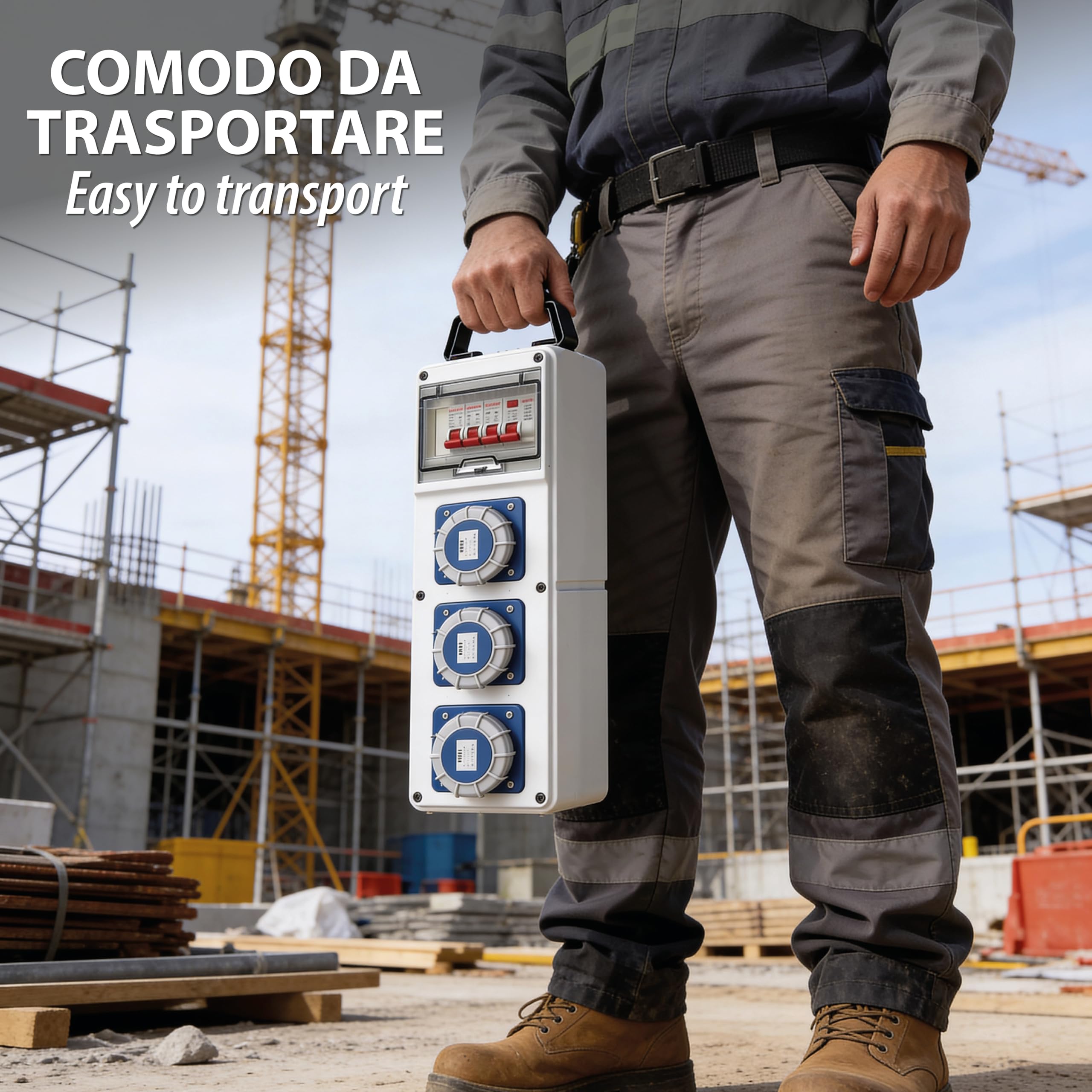 Quadro Elettrico di Distribuzione 3 Prese Industriali CEE, Spina CEE, Cavo 2M H07RN-F 3G2.5, Impermeabile IP65, interruttore differenziale 30ma + interruttore di sicurezza. Ideale per cantieri, camper