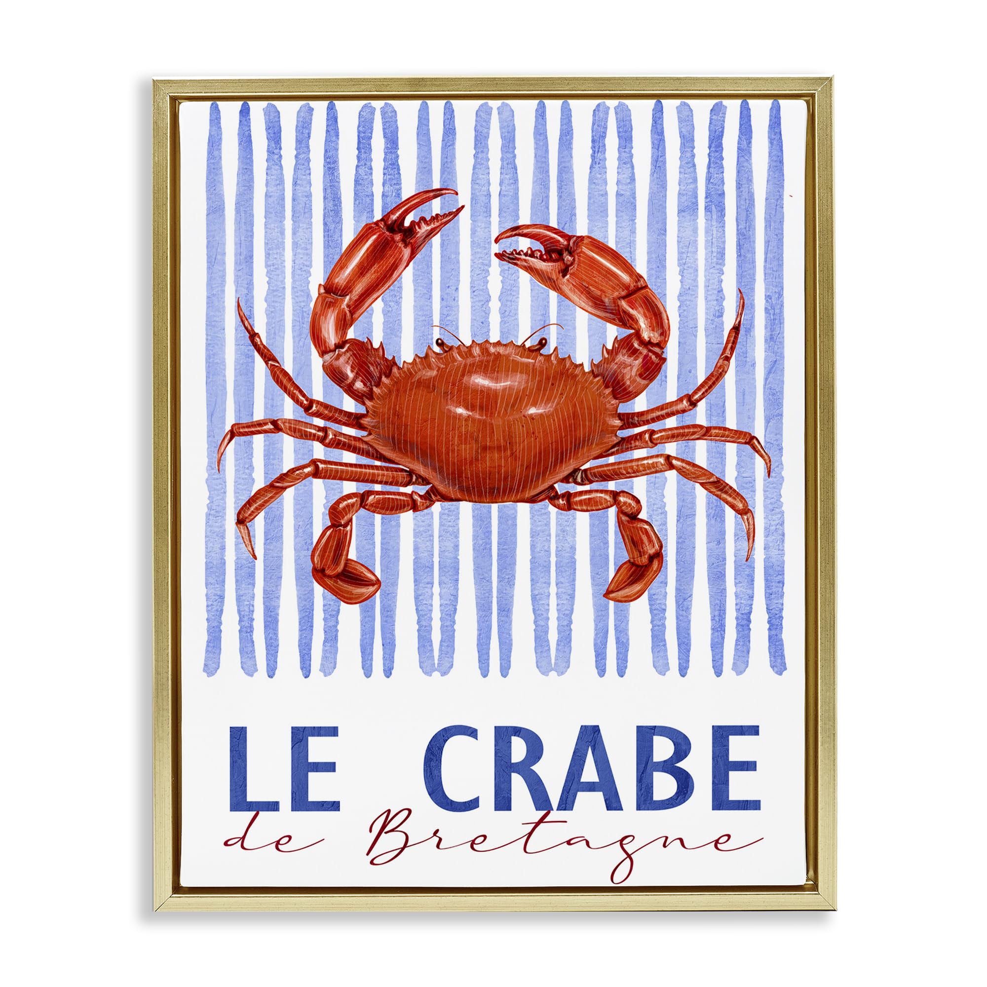 Stupell Industries Le Crabe Nautical Crab 'Le Crabe Nautical Stripes', Floating Frame Canvas Art, Gold, 25 X 31 Inches, Easy To Hang And Sturdy, Made In Usa, By Kim Allen