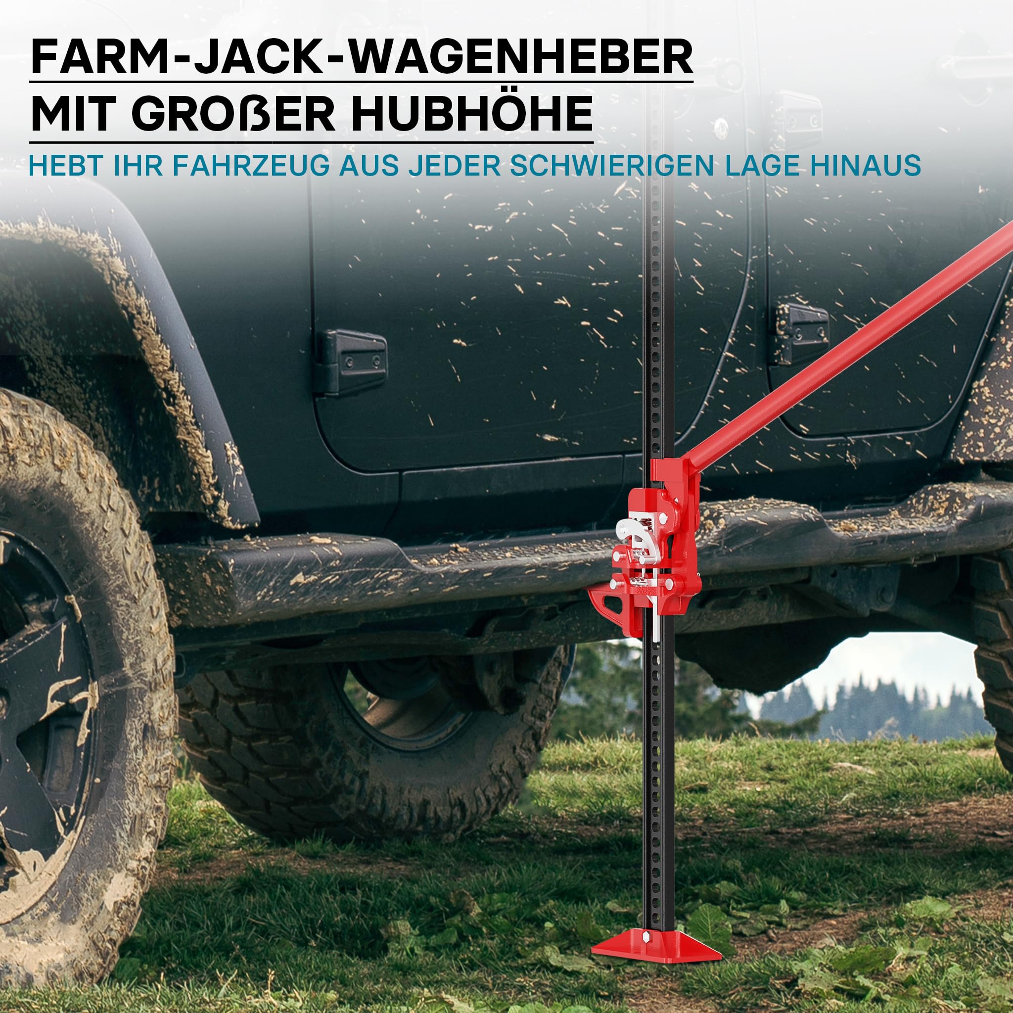 Wiltec Farm Jack Wagenheber 150 cm 60" 3000 kg, Offroad Stockwinde für Geländewagen, ATV Heber, Allzweckheber
