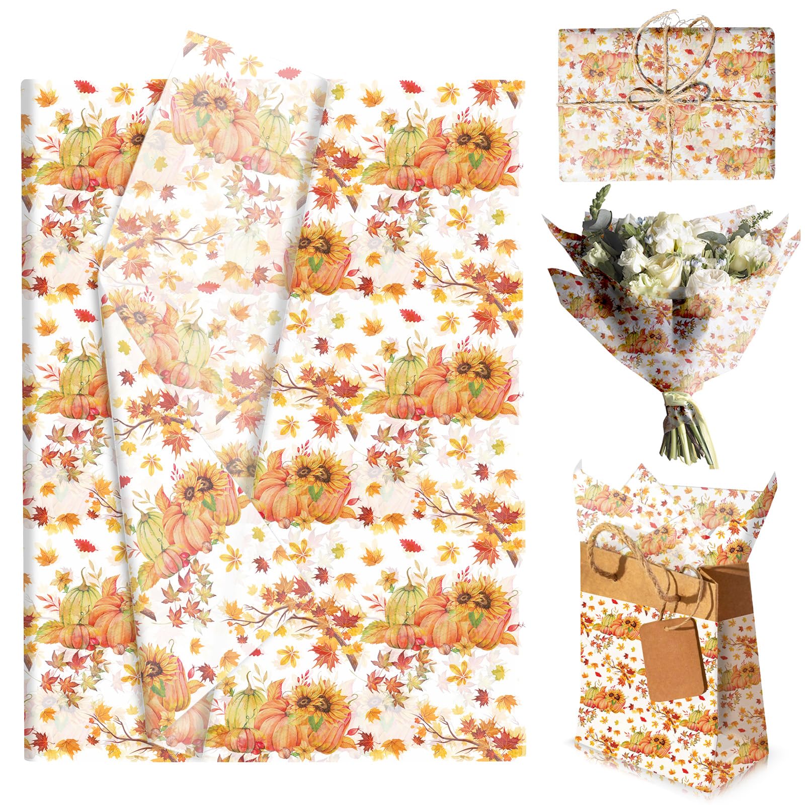 50 Sheets Thanksgiving Pumpkins Tissue Paper for Wrapping Gifts, 50x35cm Maple Leaves Gift Wrapping Paper for Packaging Gift Bags,Tissue Papers Bulk for Crafts Fall Harvest Autumn Party Decoration โ image 1