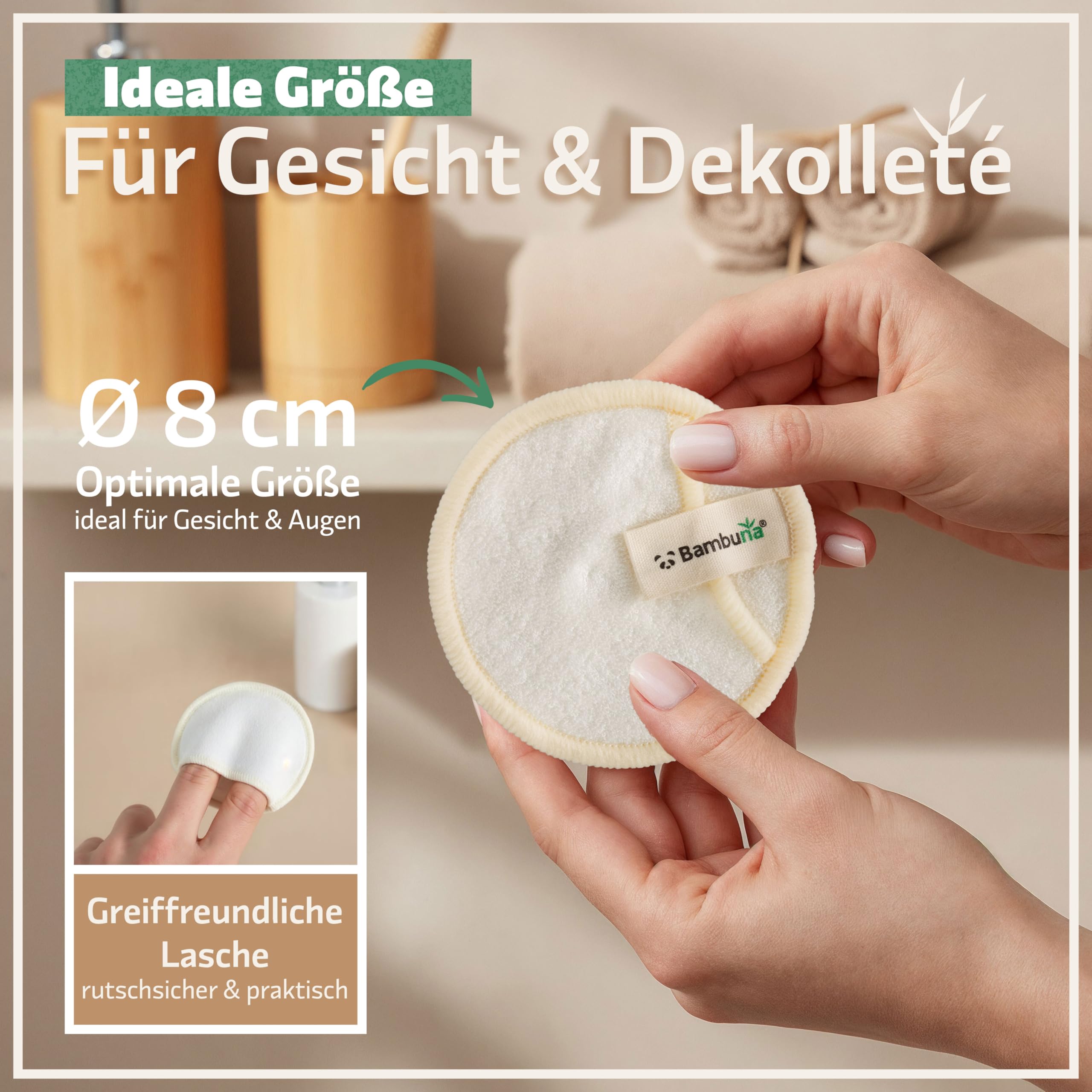 BAMBUNA wiederverwendbare Abschminkpads | 18 Stück Baumwollpads|waschbare Make-up-Pads mit Aufbewahrungsbox und Waschbeutel | Zero Waste Kosmetikpads für Gesicht und Augen | vegan und plastikfrei