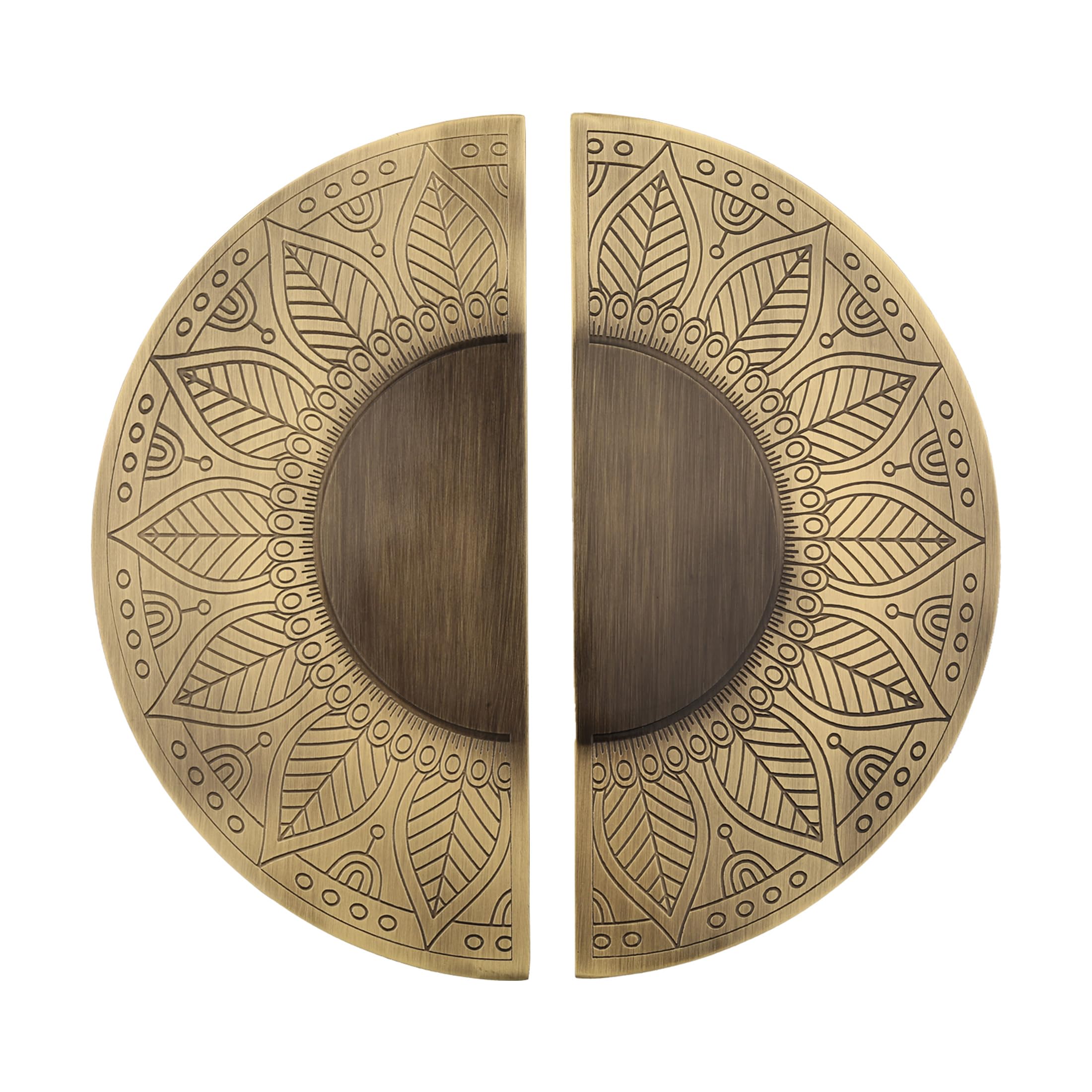 wodix mandala main door handle round shape 8 inch antique finish, 2 pcs (brass antique)