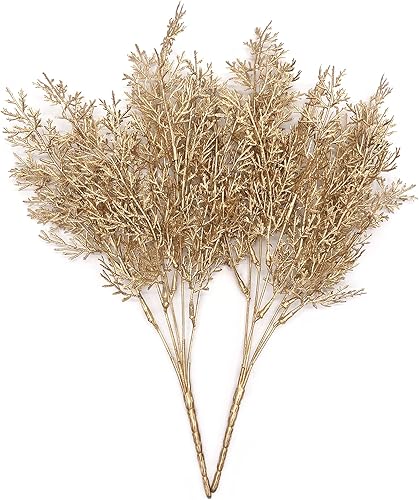 Plantas artificiales hierba de pino dorado para Navidad arbustos de helecho arbustos de helecho arbustos sintéticos vegetación interior y exterior