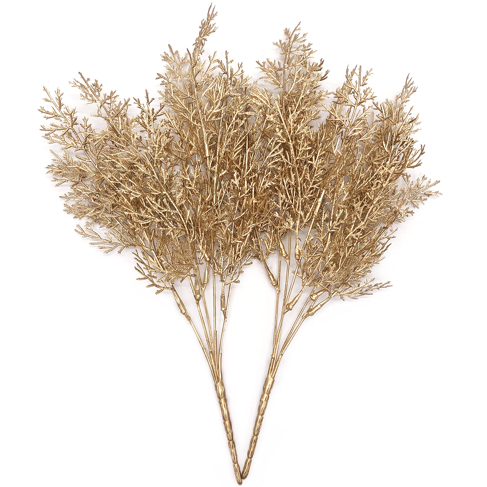 Artificial Plants Golden Pine Grass, MASUMARK SM Fake Plant Bush Grass Decoration Fern Bushes Faux Shrubs Greenery Indoor Outside Planter Vase Filler Festival Home Garden Decor - Gold 2 Pack