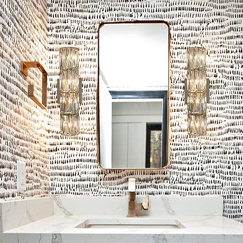 Miniatura 9 de Aplique de pared de cristal cromado contemporáneo de 6 luces, aplique de pared cromado moderno, lámpara de pared de vidrio transparente para baño,