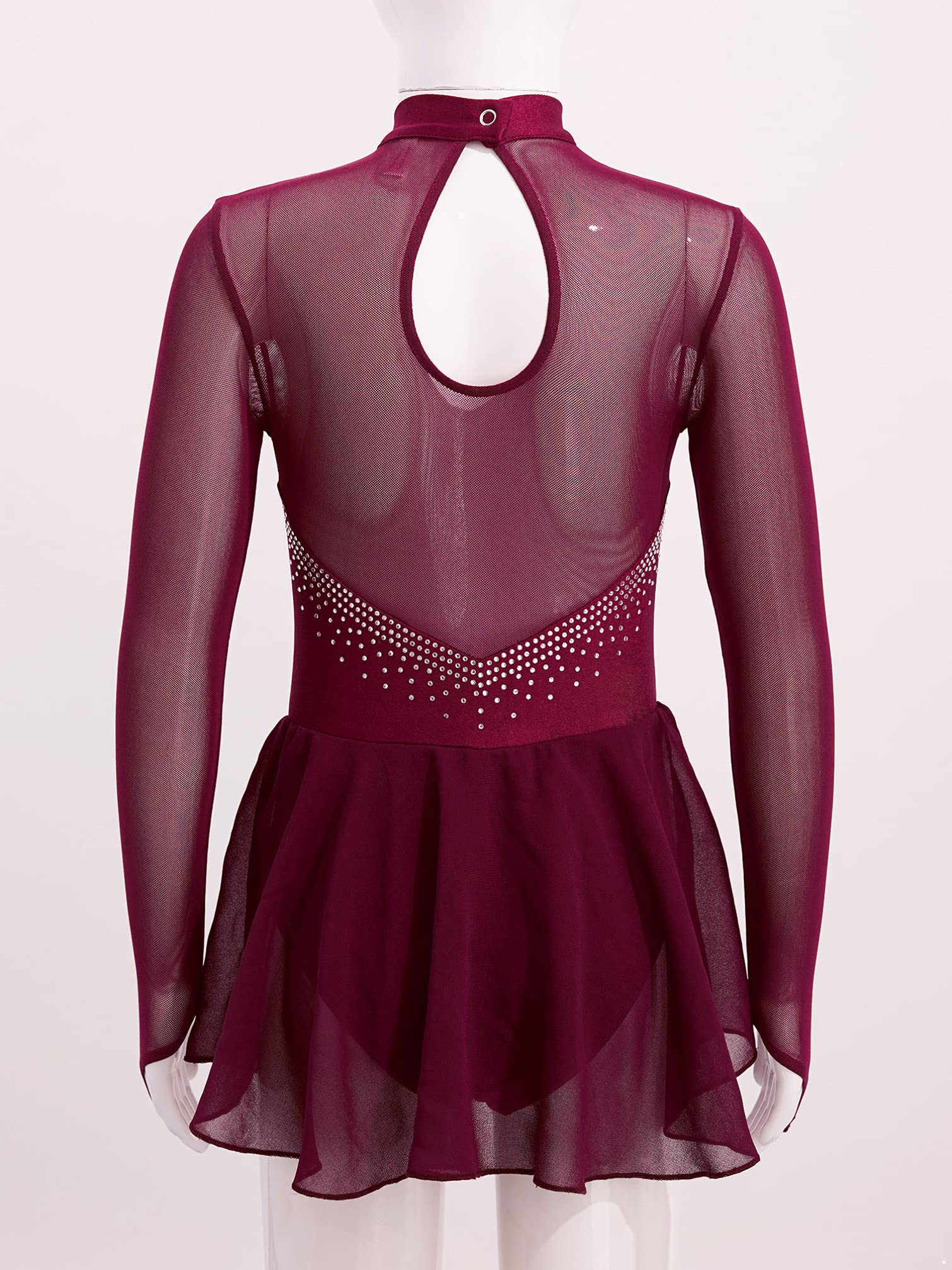 TiaoBug Maillot de Patinaje Artístico para Niña Manga Larga Vestido Lentejuelas de Danza Ballet Leotardo Gimnasia Rítmica Competición Disfraz de Bailarina
