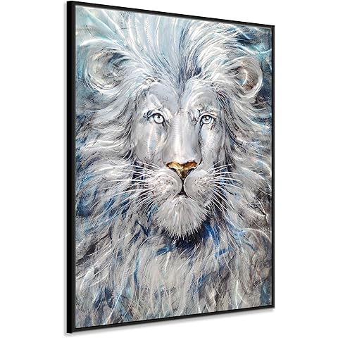 Yihui Arts Modern Blue and Silver Lion Metal Wall Art Sculpture for Home Decor