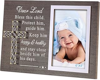 Baptism Picture Frame for Boys - Blessing Card in Frame, Baby Boy Baptism Gift, 4x6 Inch Double Frame for Christening, Nursery Decor Keepsake