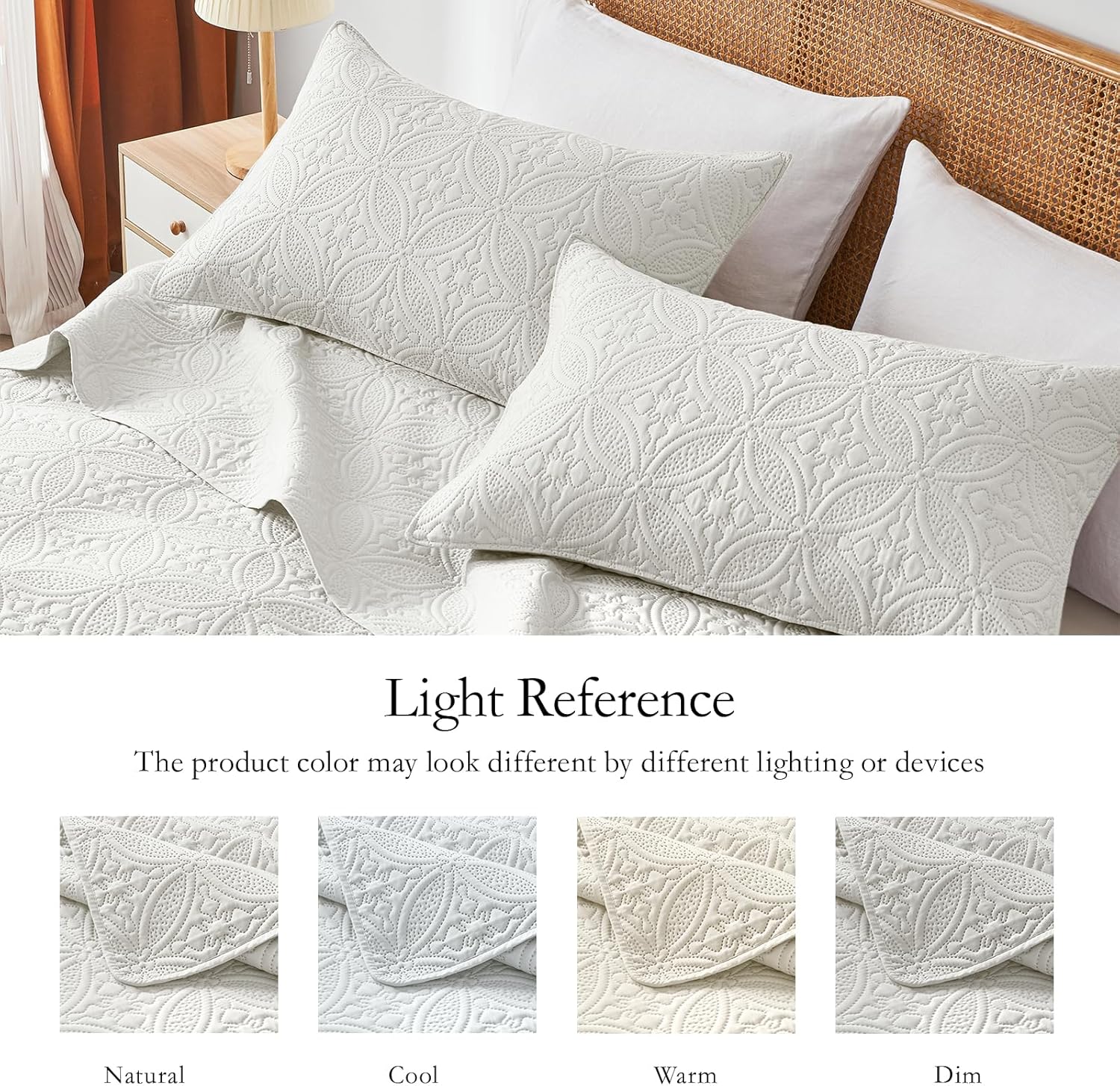WURUIBO King/Cal King Quilt Set Cream, Microfiber Lightweight Bedspreads, Ultrasonic Embossed Solid Coverlet, Thin Bedding Set for All Season, Soft Breathable Bed Cover(1 Quilt, 2 Pillow Shams)