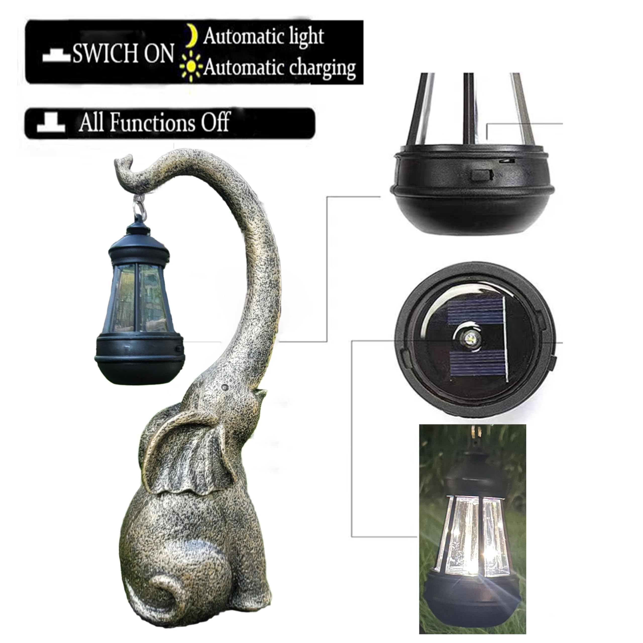 Solar Elephant Garden Light - Resin Stone Look Outdoor Statue, Decorative Solar Lamp for Balcony, Yard, or Courtyard - Unique Atmosphere Decor & Ideal Gift for Women