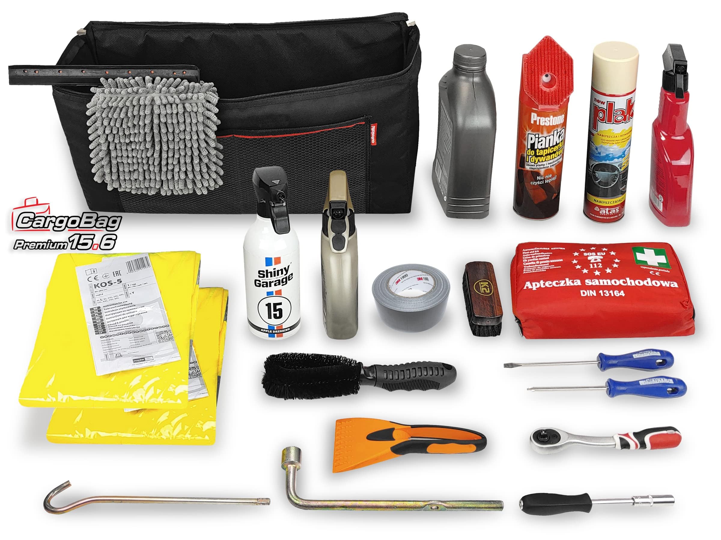 Bolsa de carga Organizador universal para el coche Cordura impermeable Fácil de enganchar con Cierre de autoadherente Almacenamiento compacto para el coche Negro Capacidad. 15,6 litros