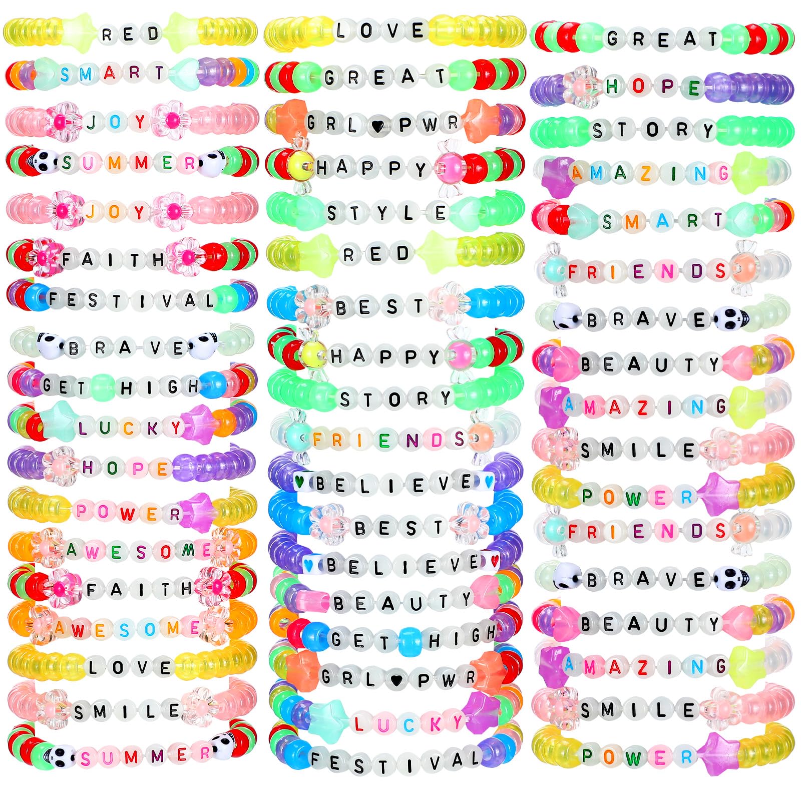 Photo 1 of Equsion 48 Pcs Glow in the Dark Rave Kandi Bracelets