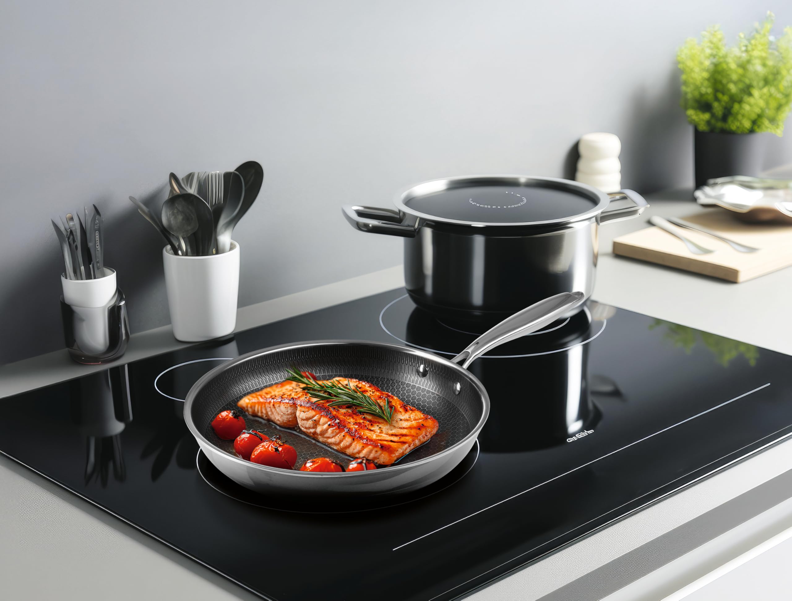 Kochwerk Rachs, padella con struttura a nido d'ape, diametro 24, padella in acciaio inox con rivestimento antiaderente e bordo alto, adatta per tutti i piani cottura, antigraffio e resistente al forno