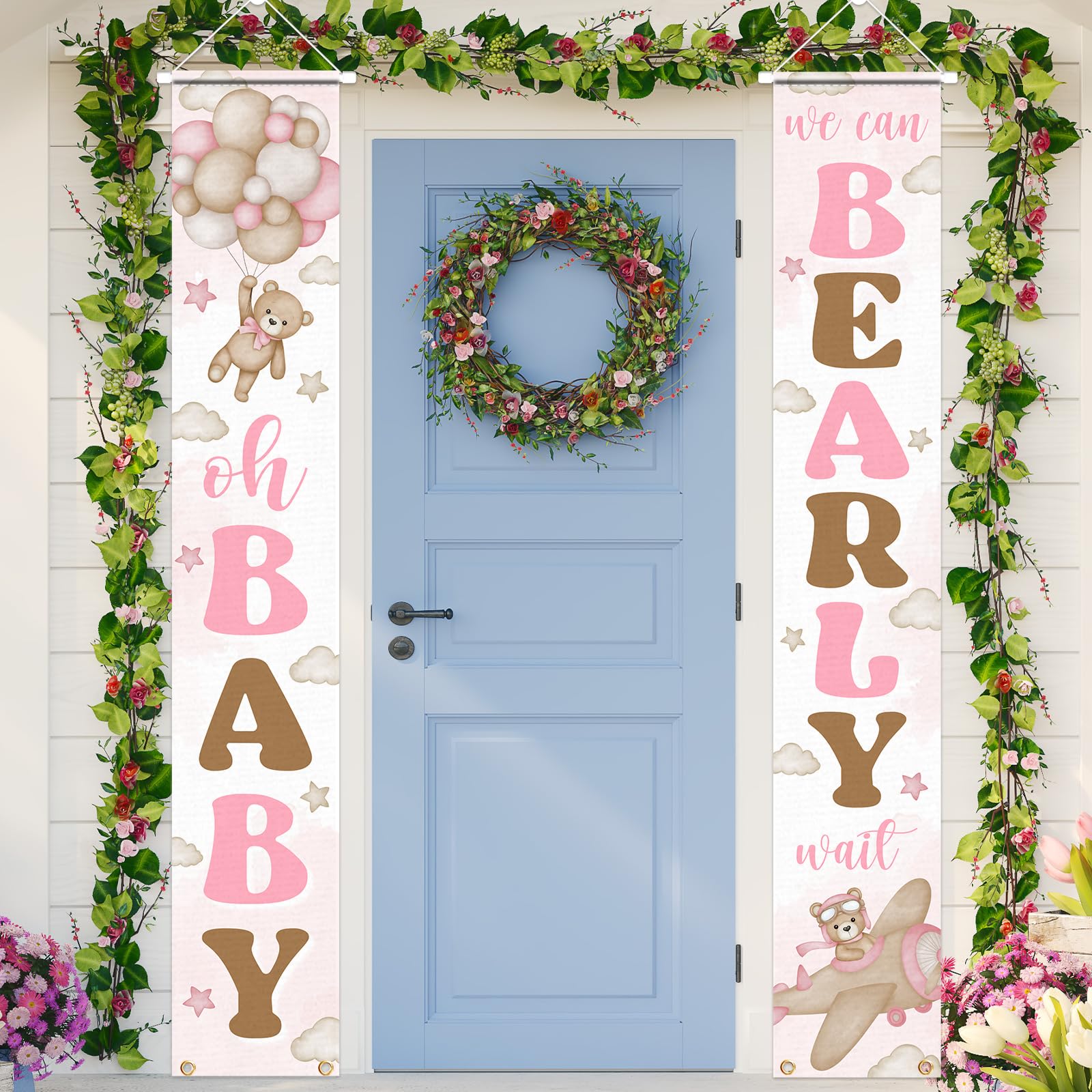 Bear-Themed Baby Shower Banner - "We Can Bearly Wait" Porch Sign, 2-Pack, Neutral Decor For Indoor/Outdoor
