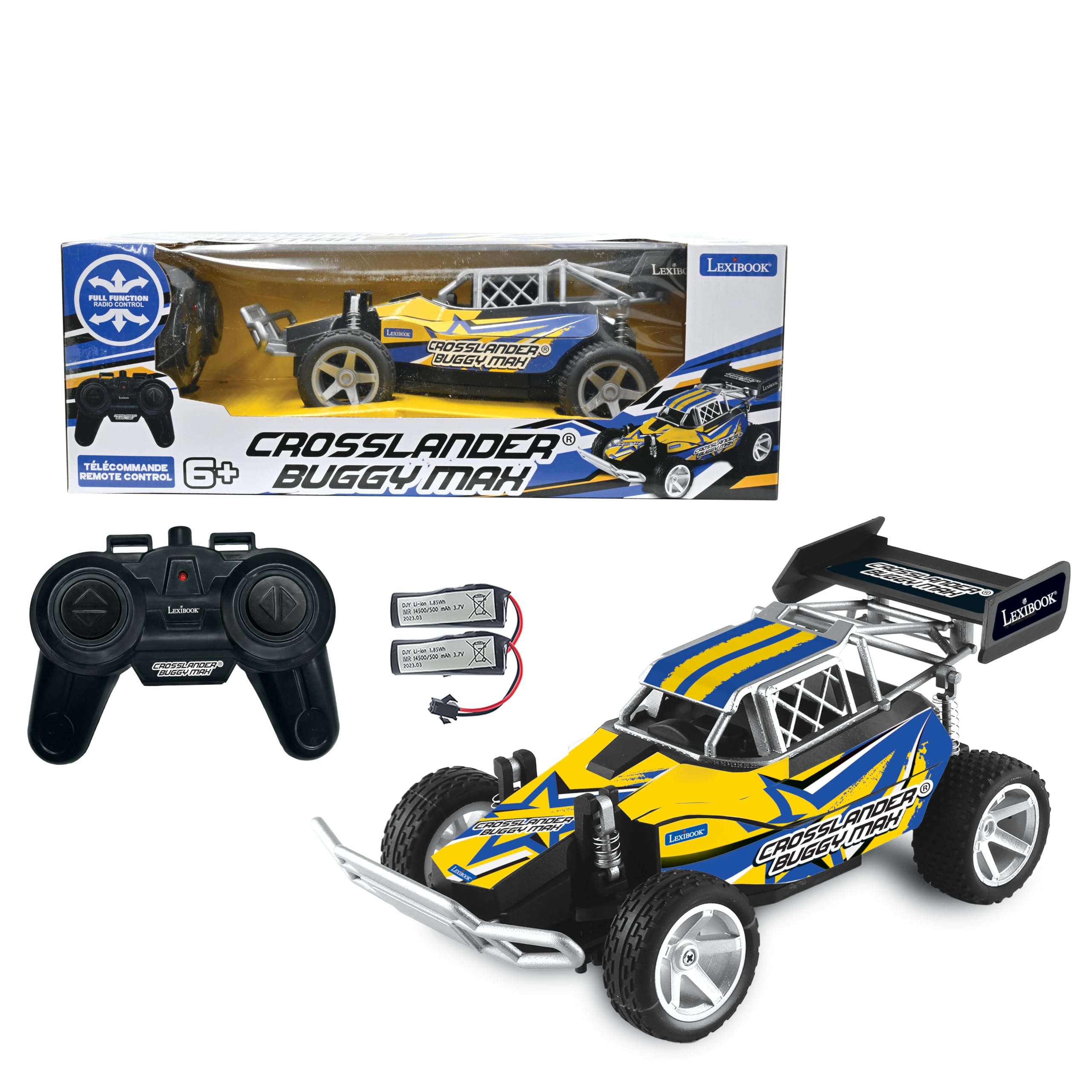 LEXIBOOK, Crosslander® Buggy Max, Radio-controlled off-road buggy, up to 15 km/h, remote control and 2 rechargeable batteries included, Blue/Yellow, RC22LXB